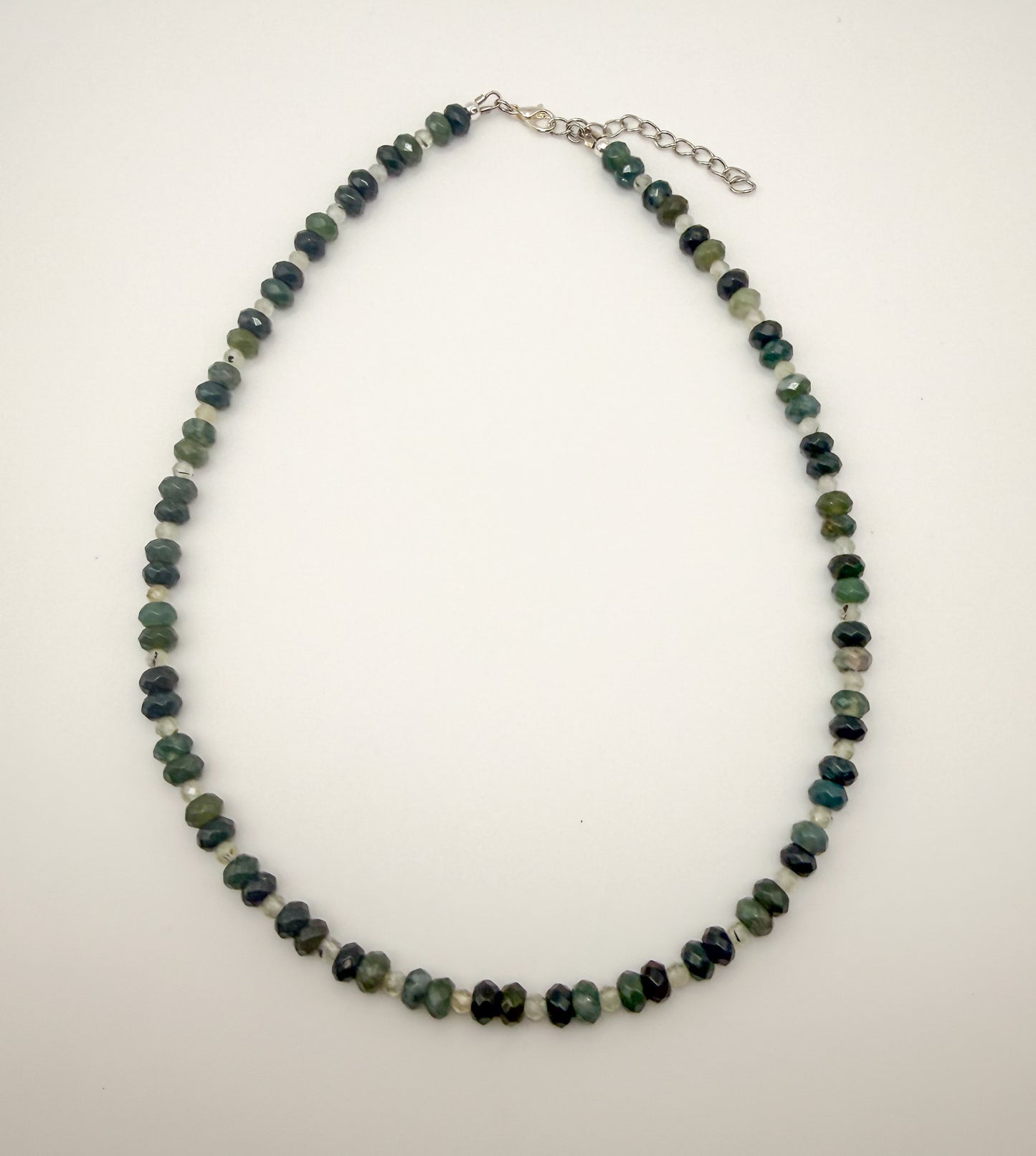 Natural Moss Agate Faceted Donut Shaped Crystal Beaded Necklace