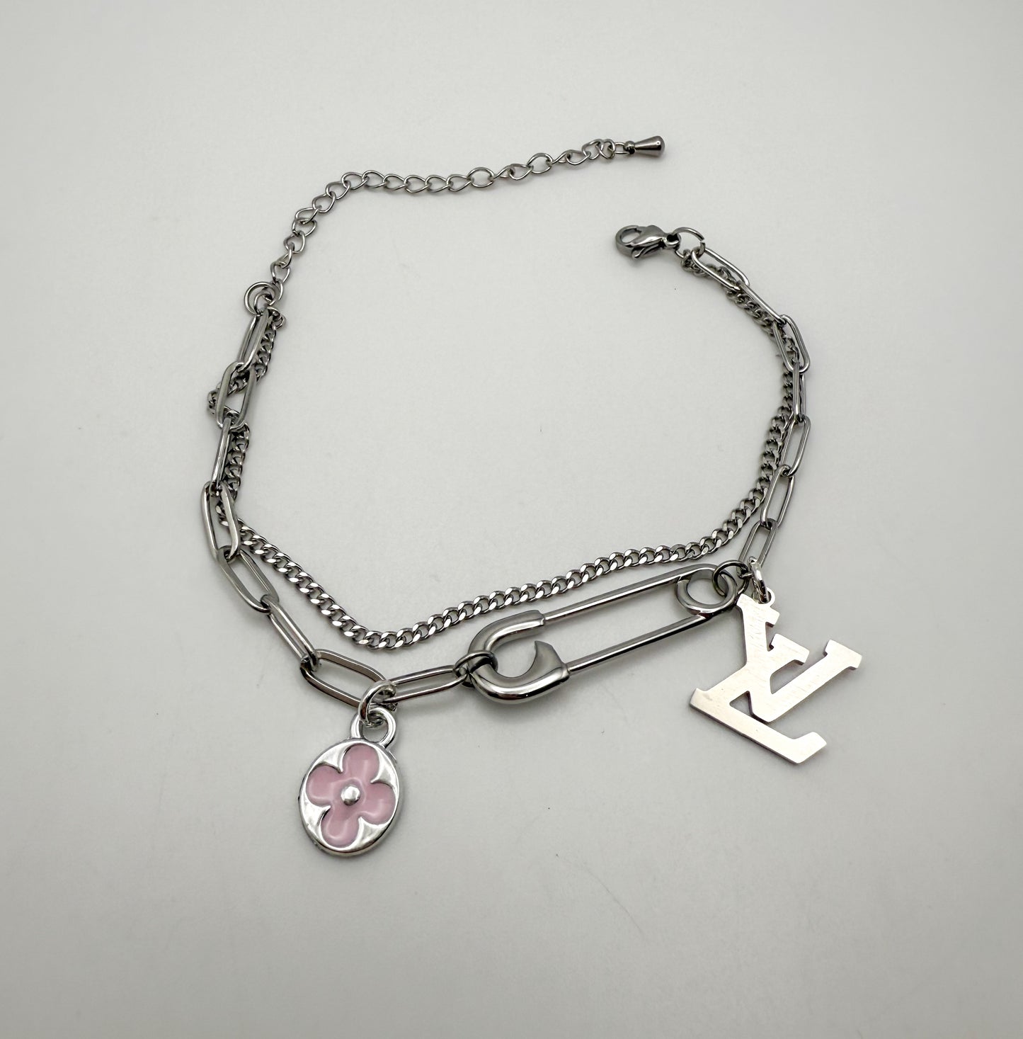 Silver LV Charm Bracelet
