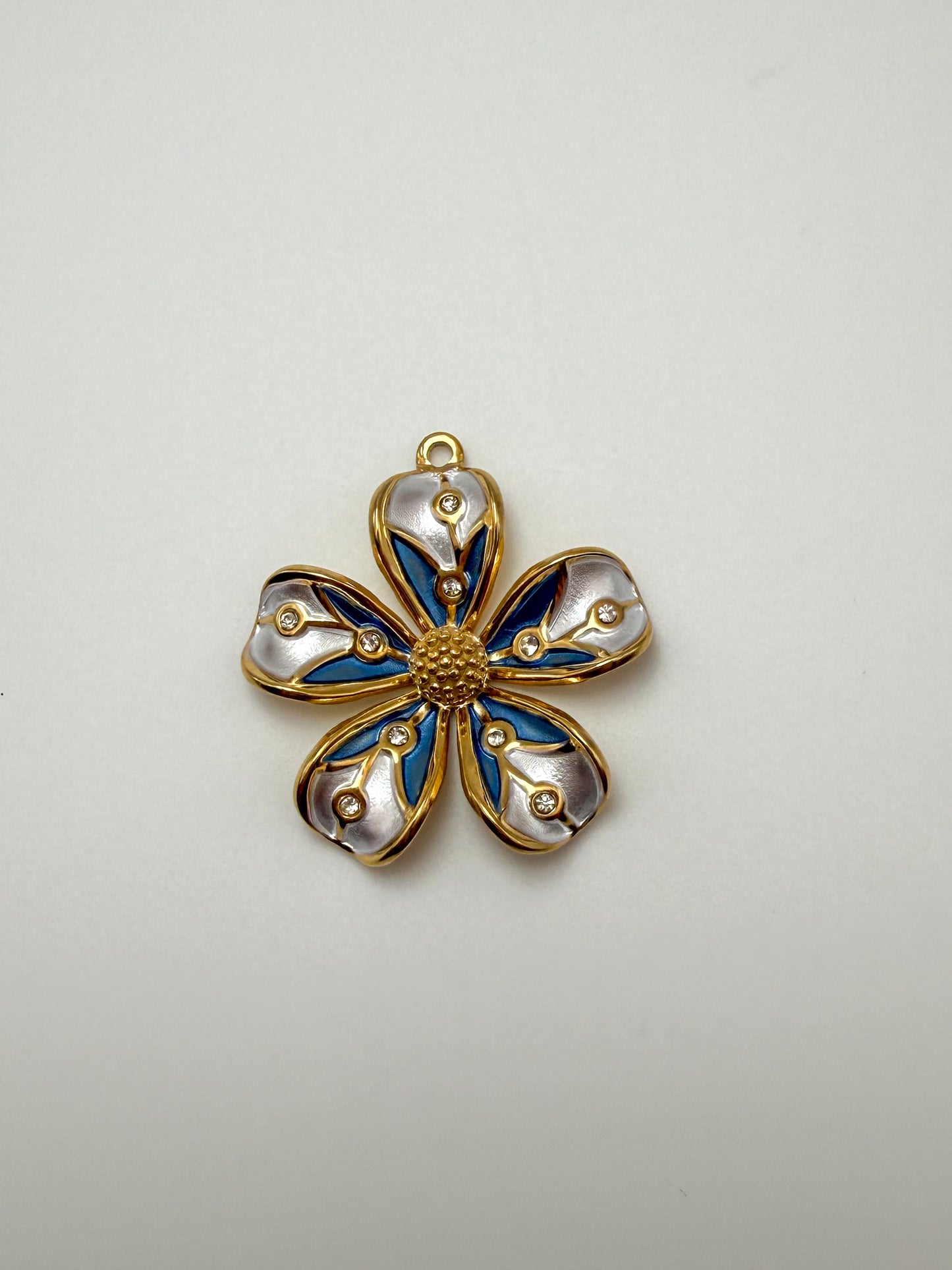 Stainless Steel Gold & Enameled Elegant Flower Pendant
