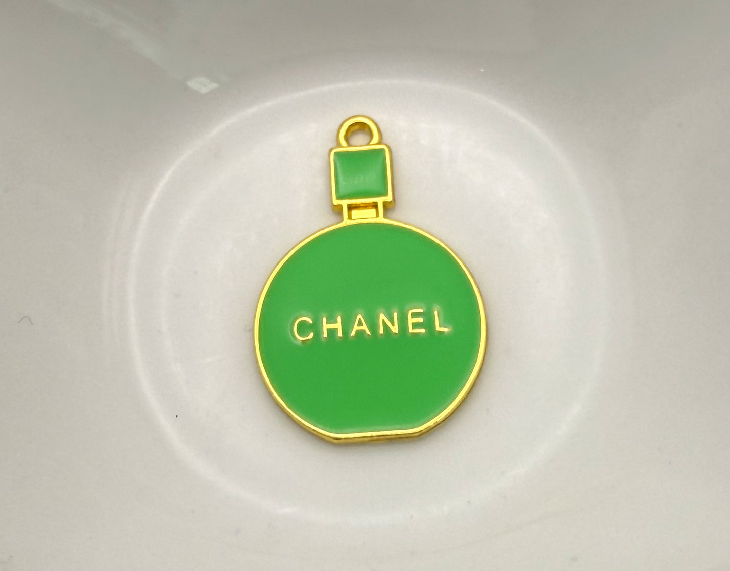 Chanel Perfume Bottle Silver & Gold Enamel Charm Pendants