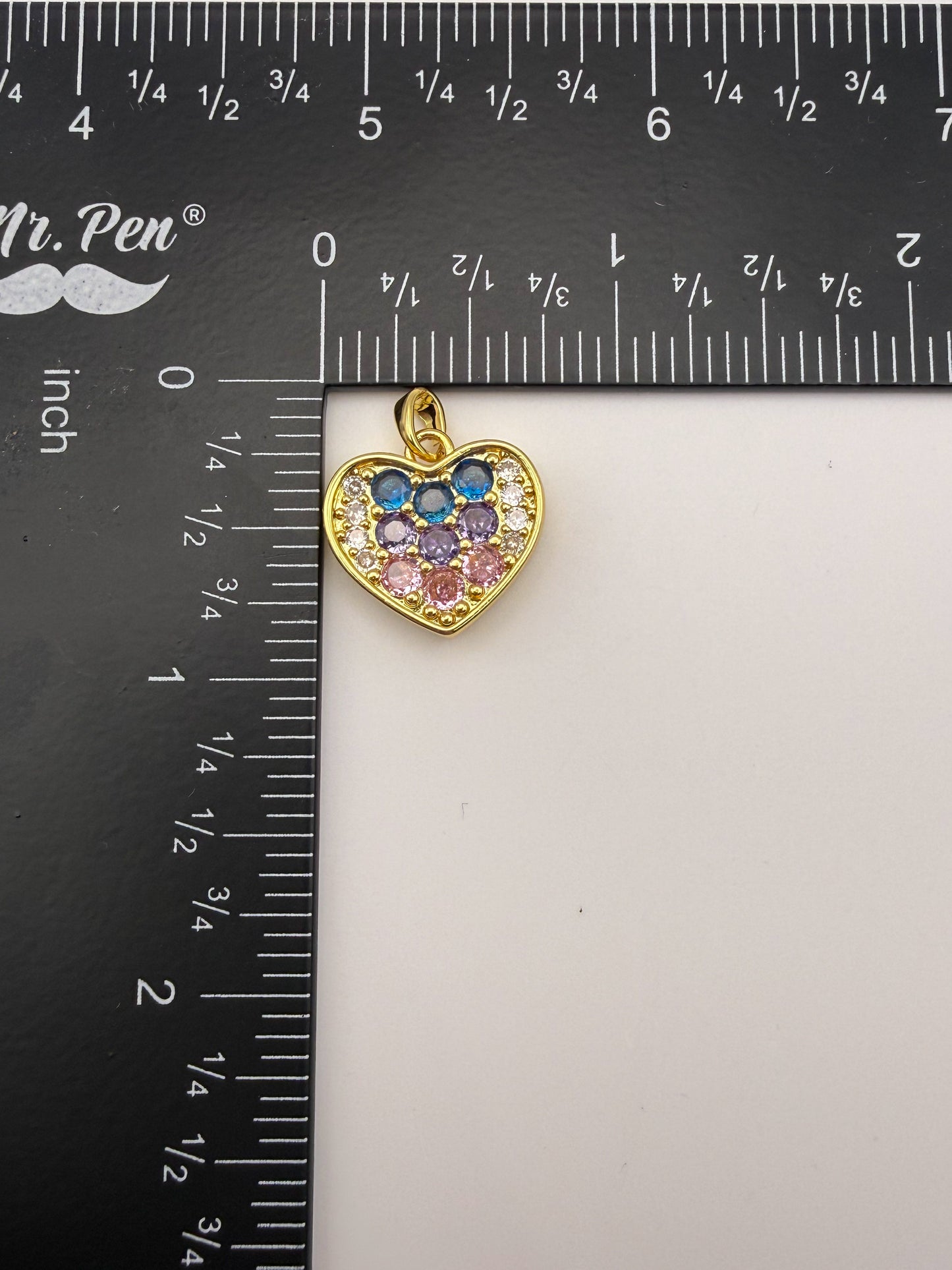 Gold Colorful Zircon Heart & Pink Zircon Heart Charm Pendant