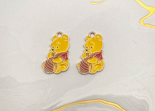 Winnie the Pooh Bear Eating Honey DIY Gold Metal Charm