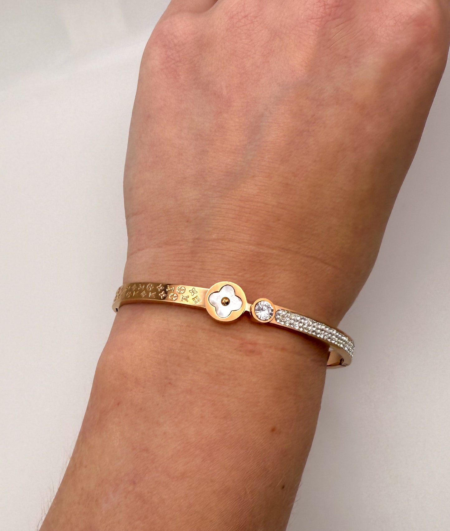 LV Designer Rose Gold Stainless Steel Bangle Bracelet
