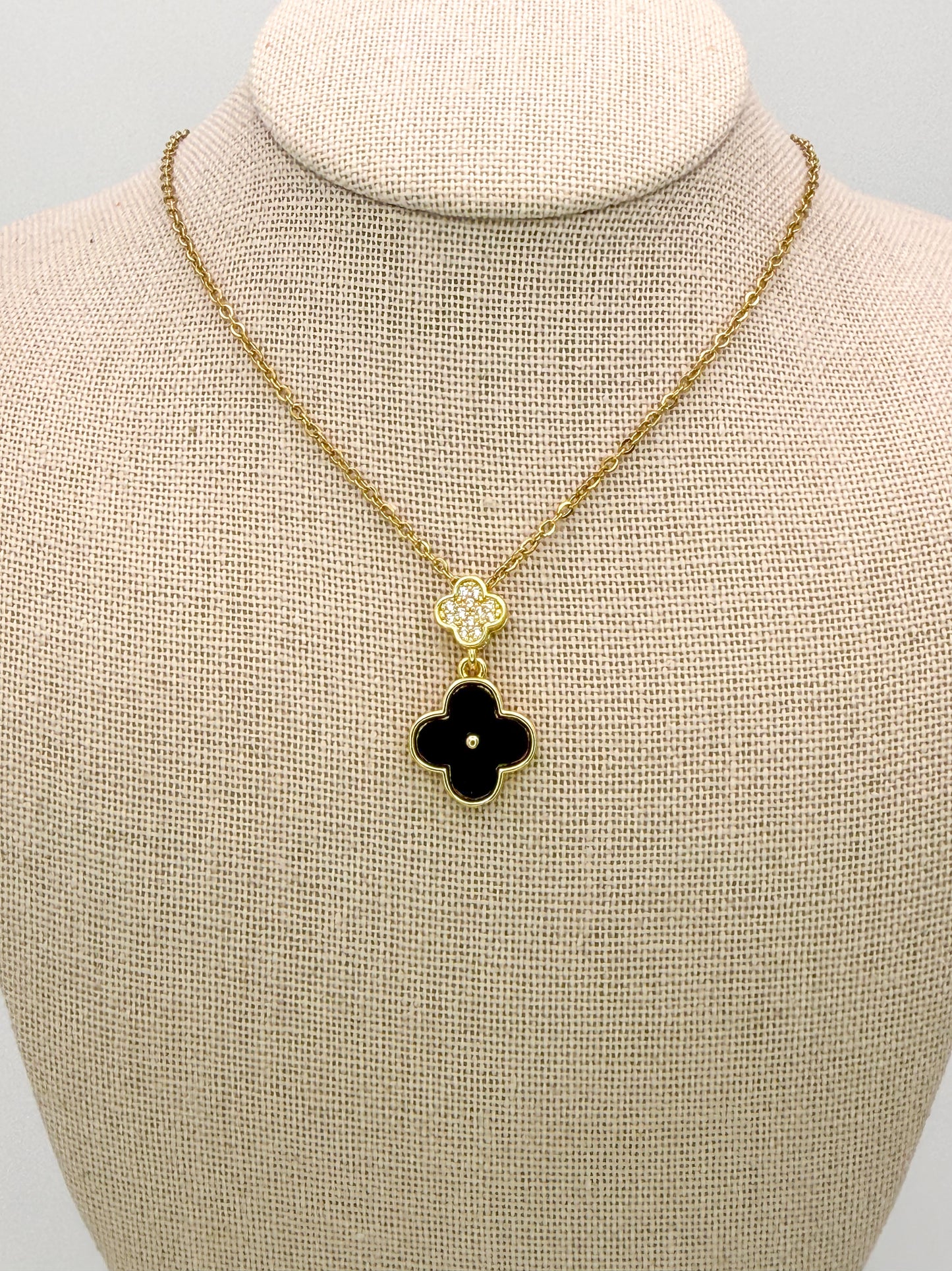Bling & Natural Shell Double Clover Necklaces