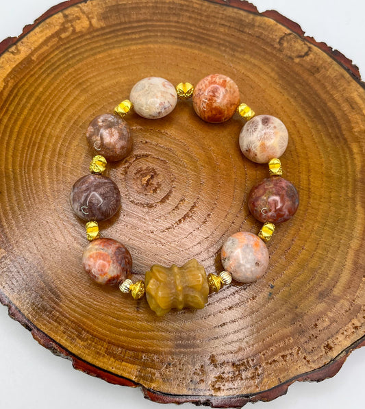 Natural Coral Jade Bingdi Lotus Crystal Bracelet