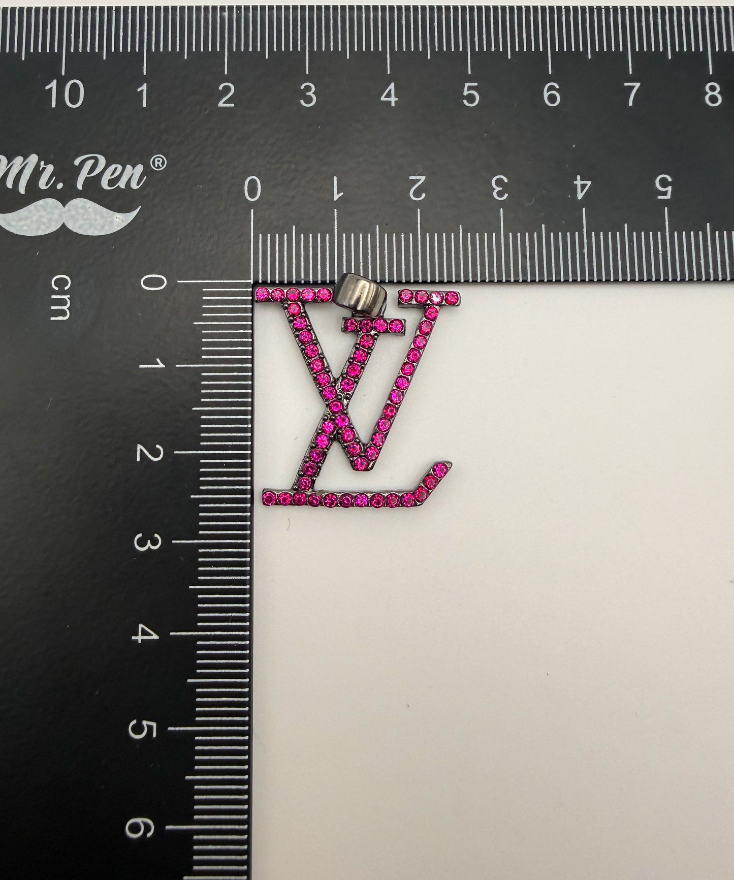 Pink Rhinestone Black LV Designer Metal Pendant