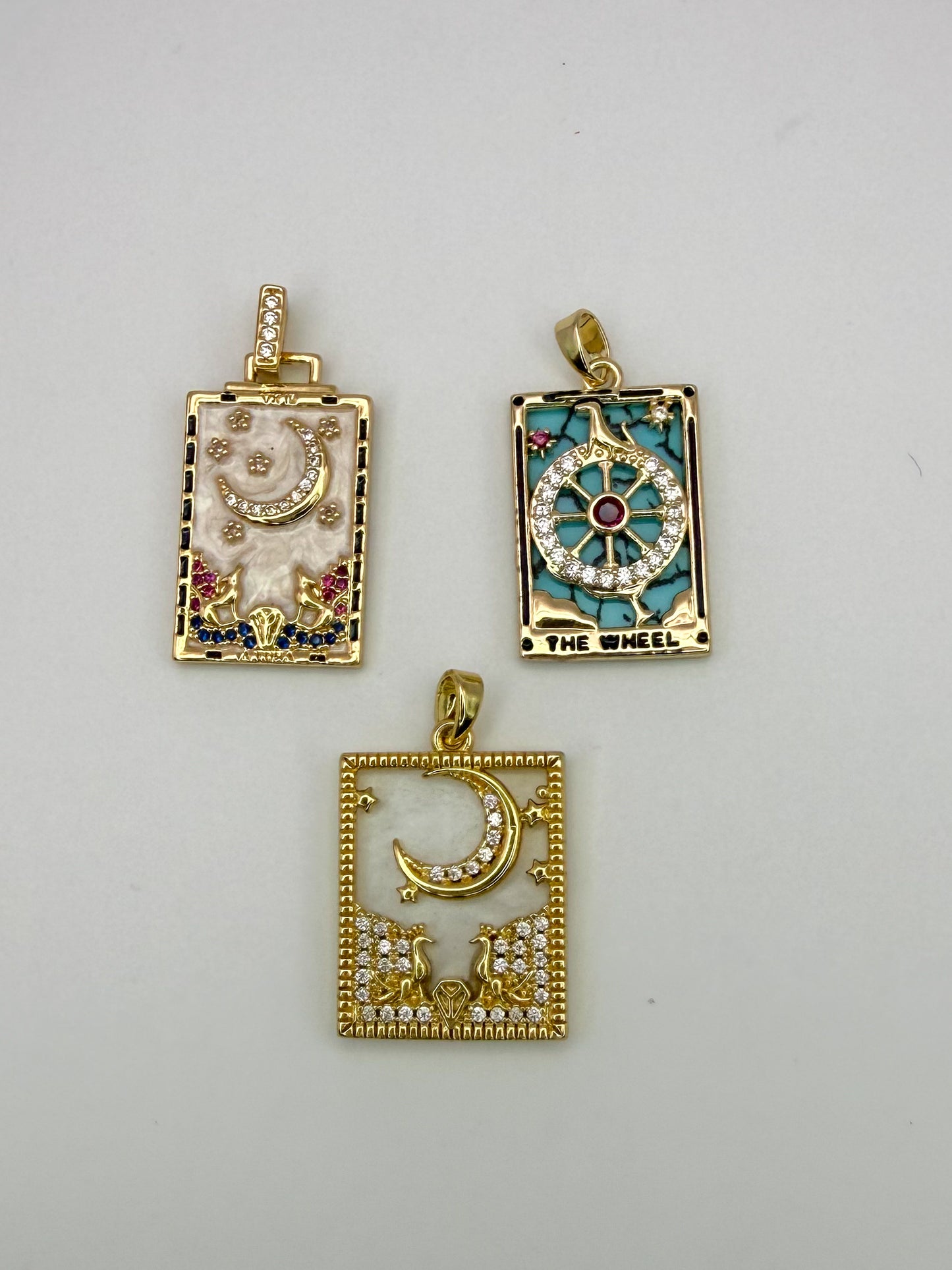 Gold The Wheel Tarot Card & Moon Card Pendants