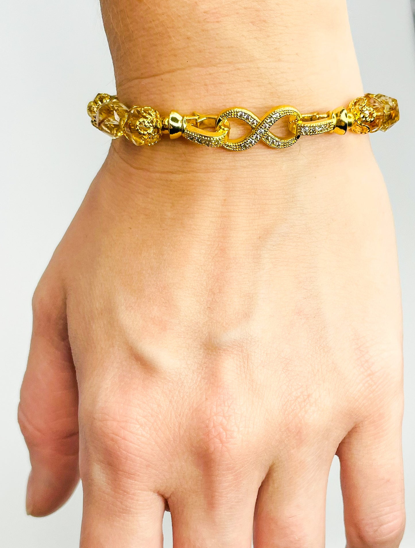 High Quality Natural Faceted Citrine Infinity Bracelet