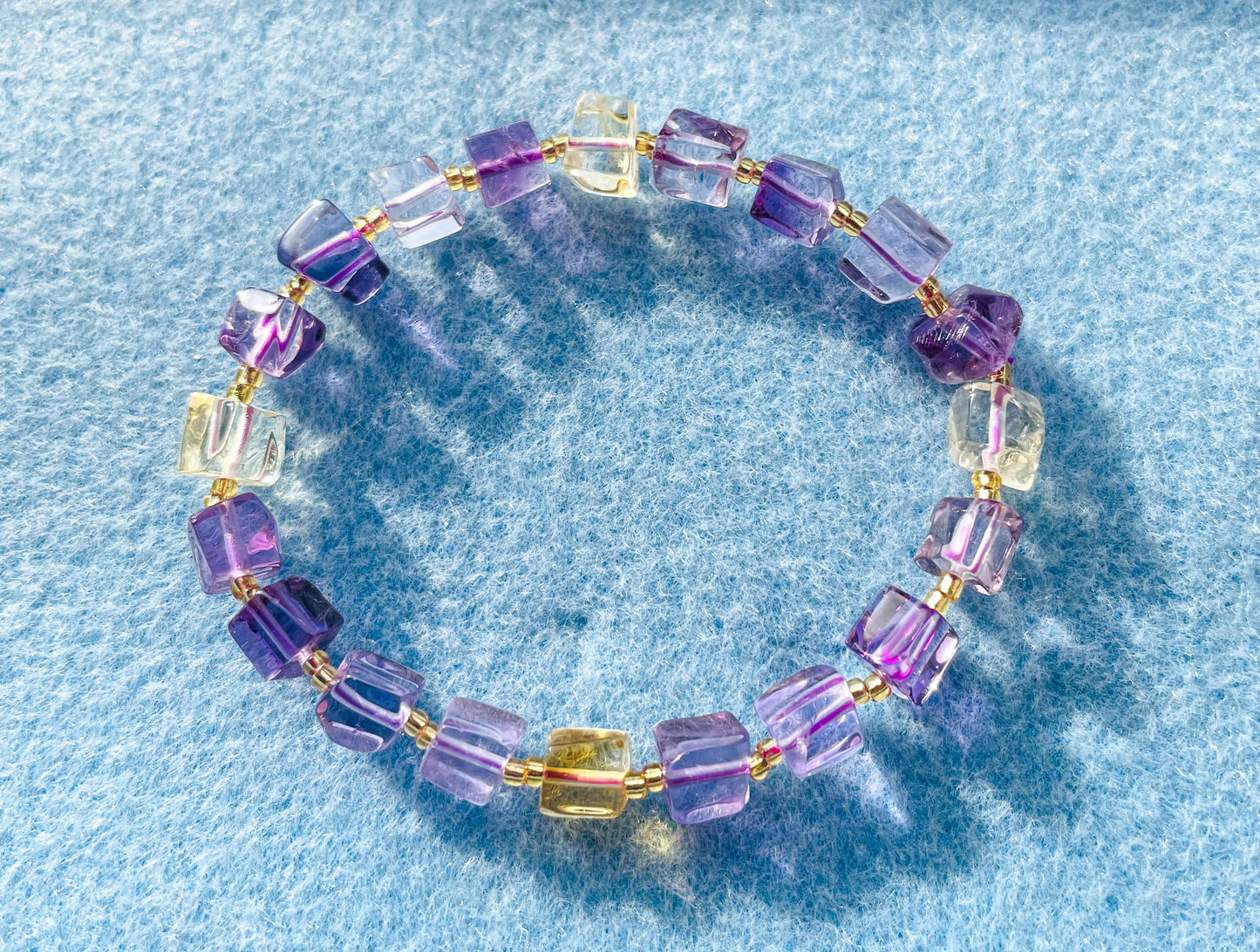 Natural Ametrine Square Shaped Crystal Stretchy Bracelet