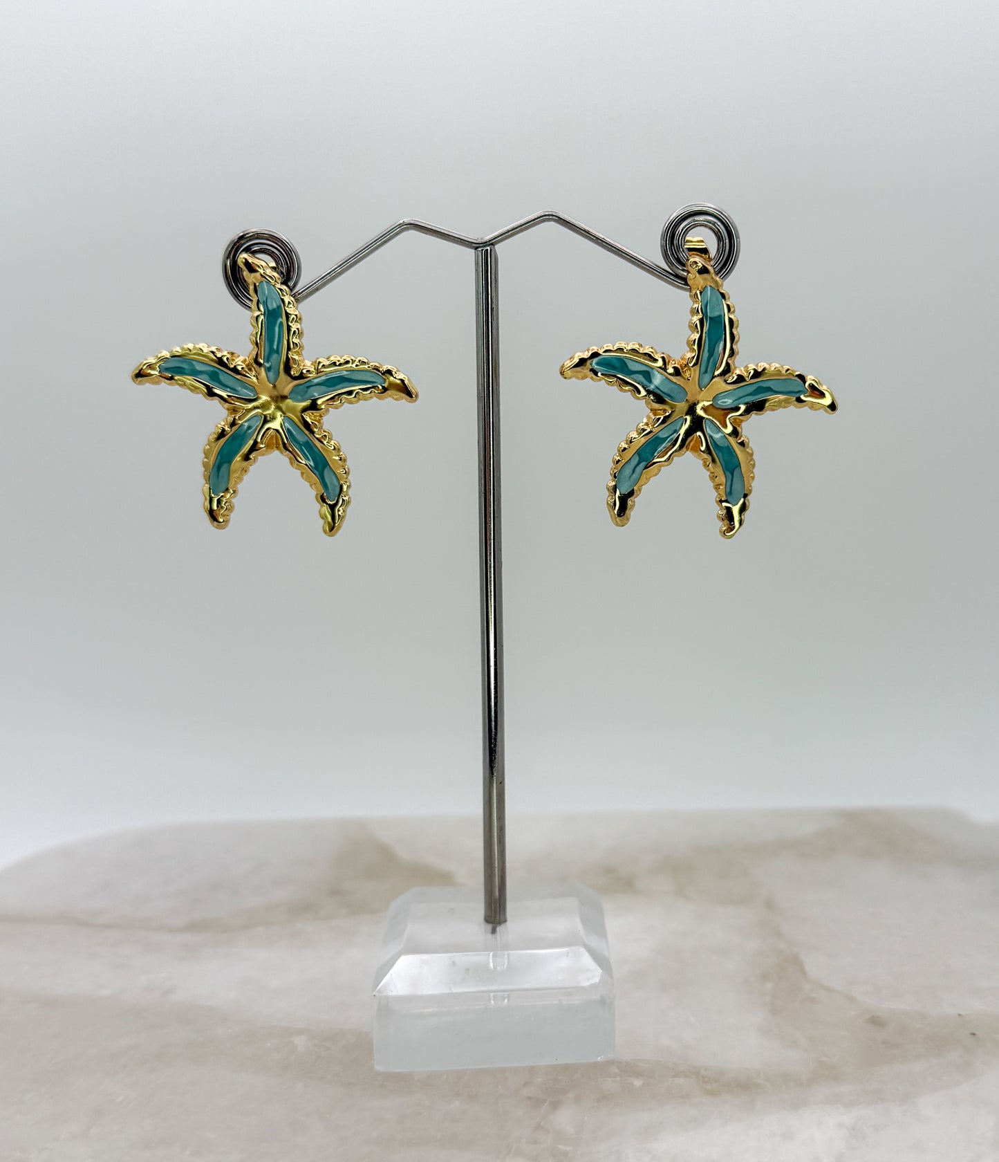 Gold Stainless Steel Colorful Starfish Stud Earrings