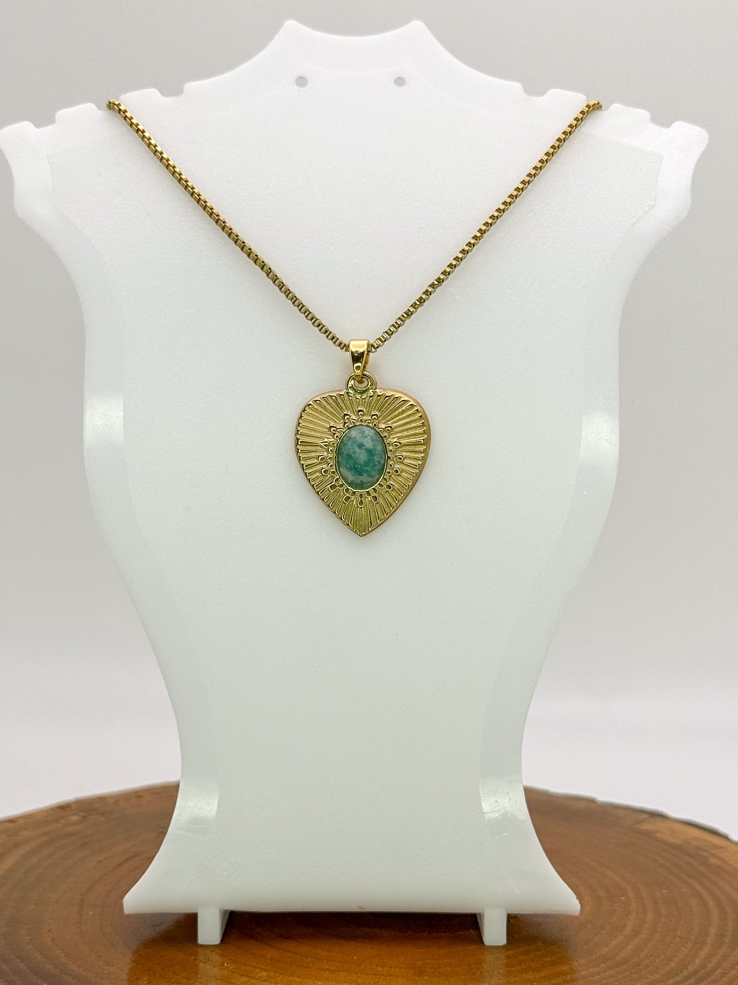 Heart of Gold Necklace- Natural Gemstones, Gold Stainless Steel Pendant Necklace