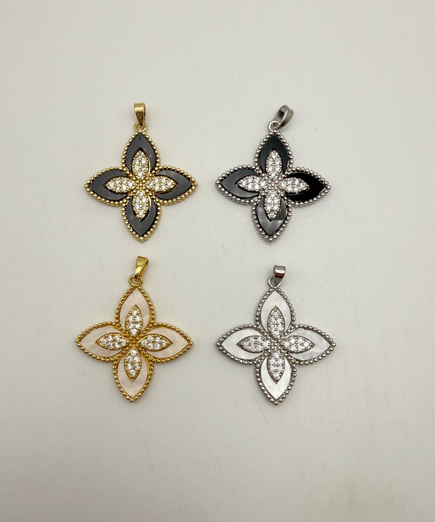 LV Inspired Clover Design Pendants with Natural Shell Inserts