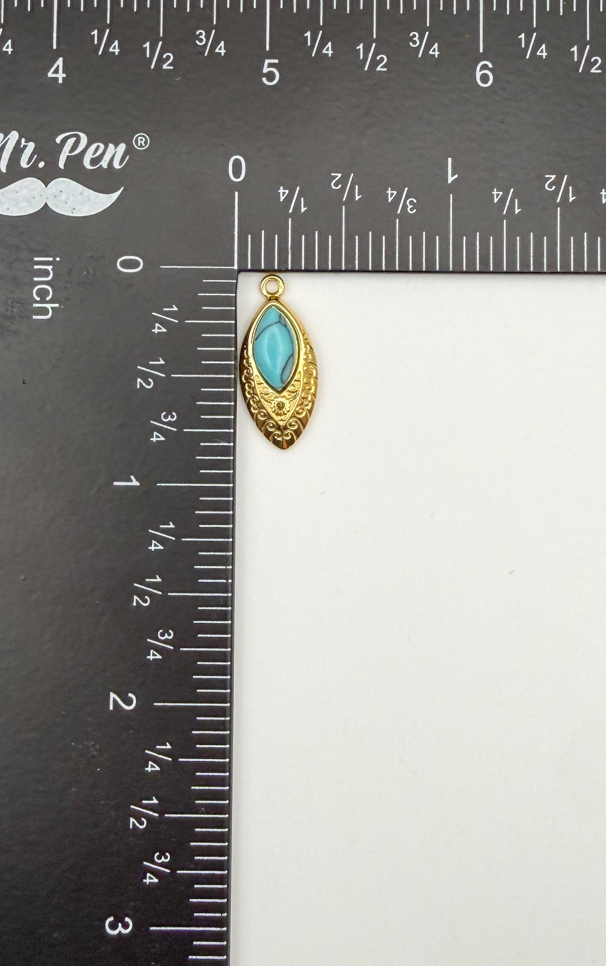 Gold Stainless Steel Turquoise Gem Teardrop Charm Pendant