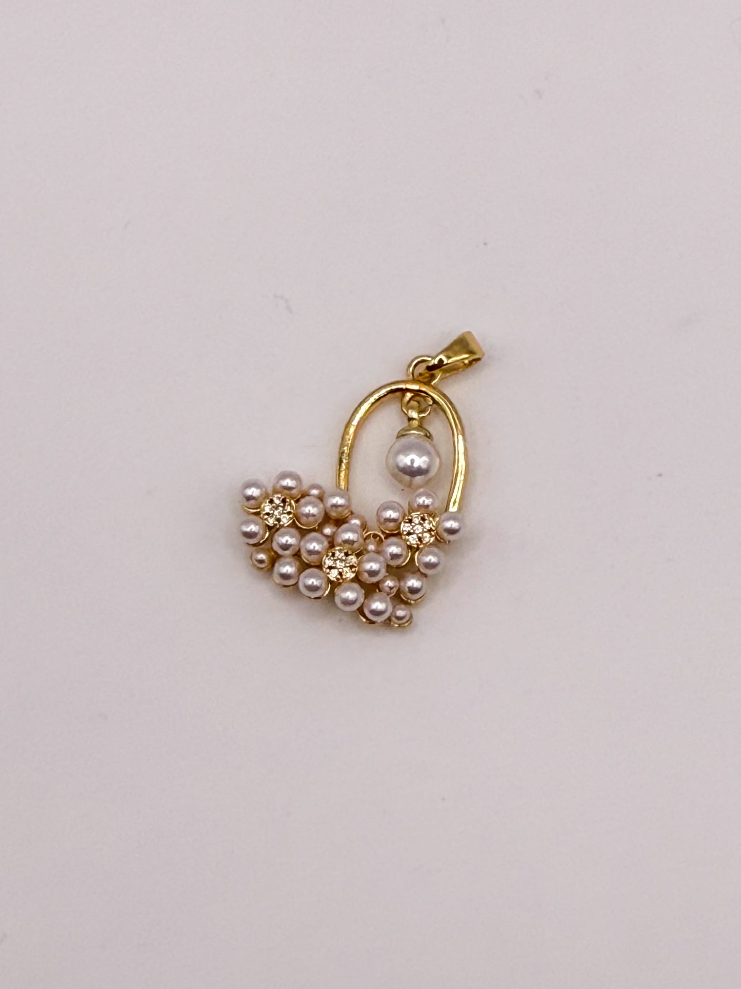 Gold Pearl Cluster Heart Charm Pendant