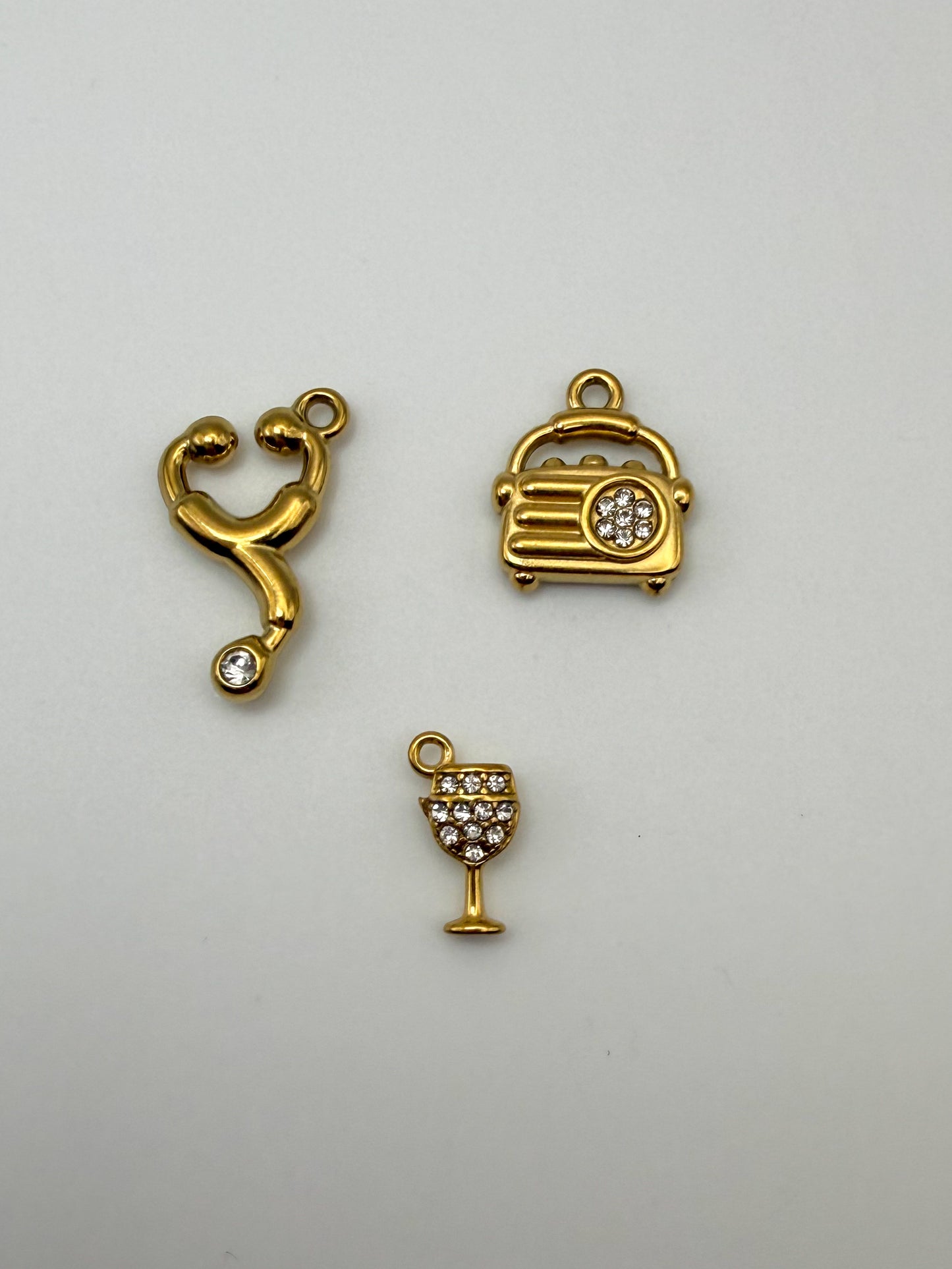 Stainless Steel Gold Household Items Radio Wine Glass & Stethoscope Charms