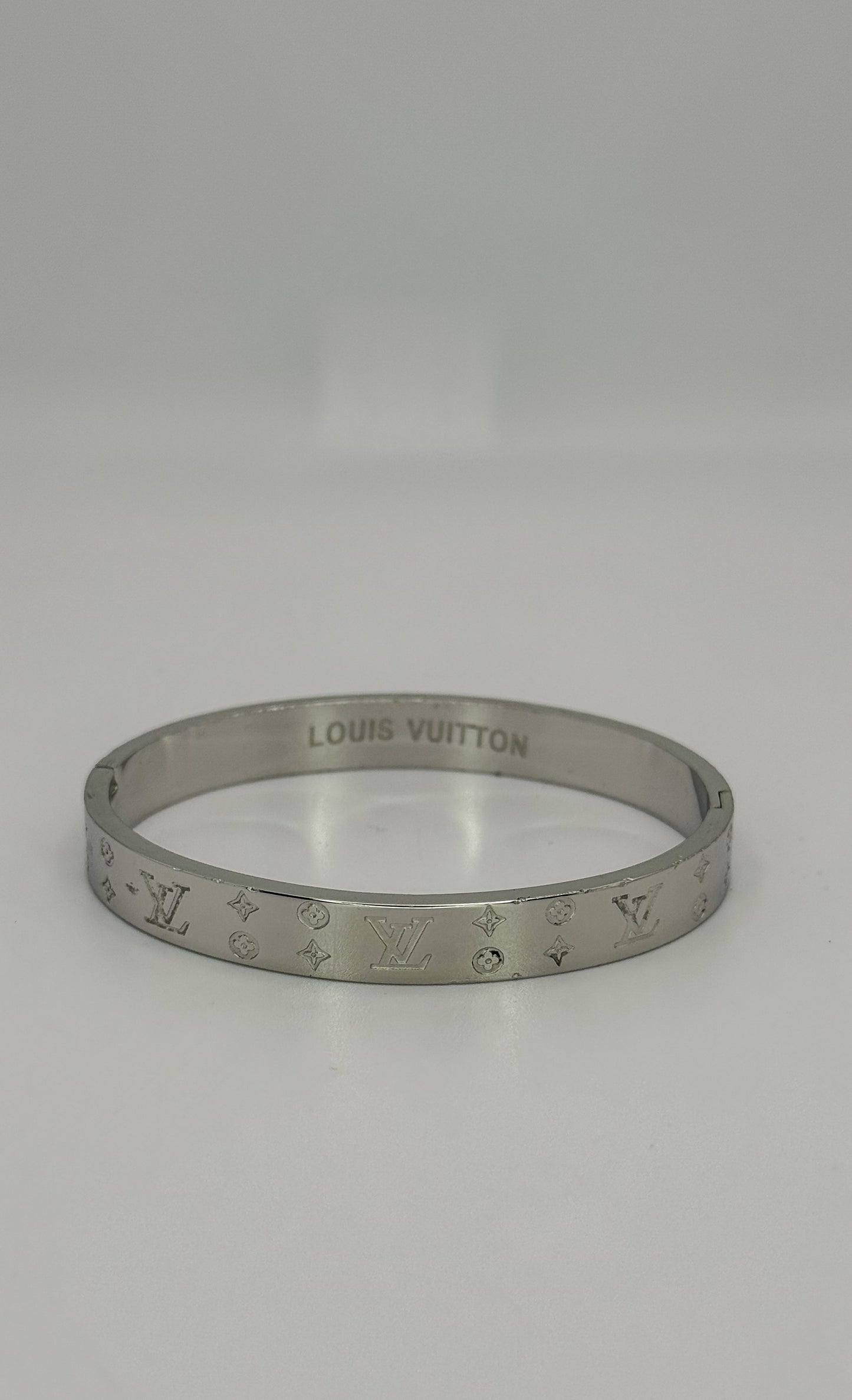 High Quality LV Designer Silver Stainless Steel Bangle Bracelet with Designer Stamp