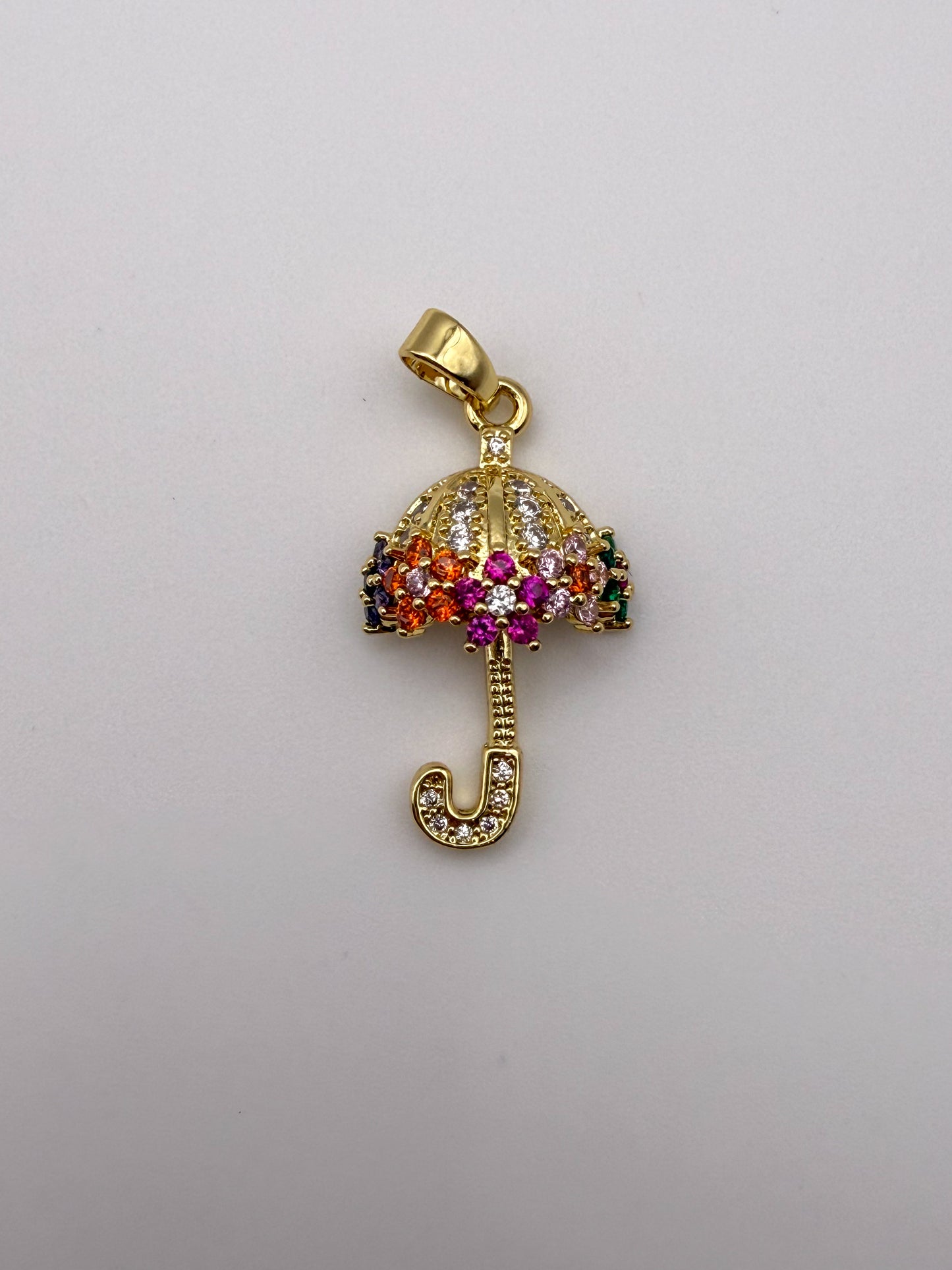 Colorful Zircon Gold & Silver Umbrella Charm Pendant