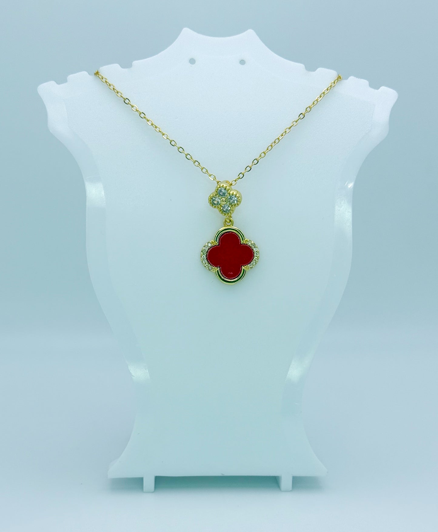 LV Double Red Clover 16K Gold Filled Necklace