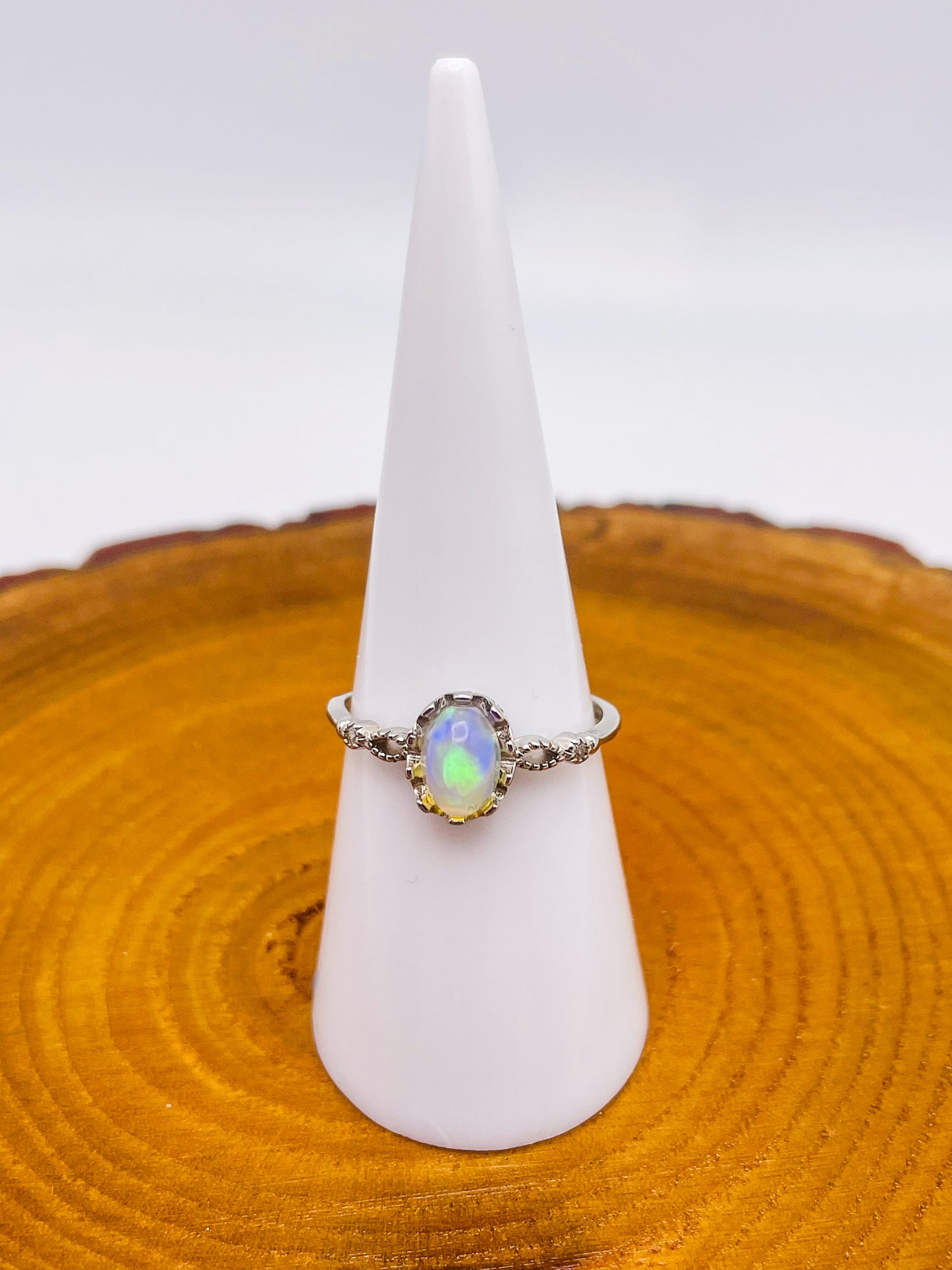 Sterling Silver HQ Opal Uniquely Adjustable Ring