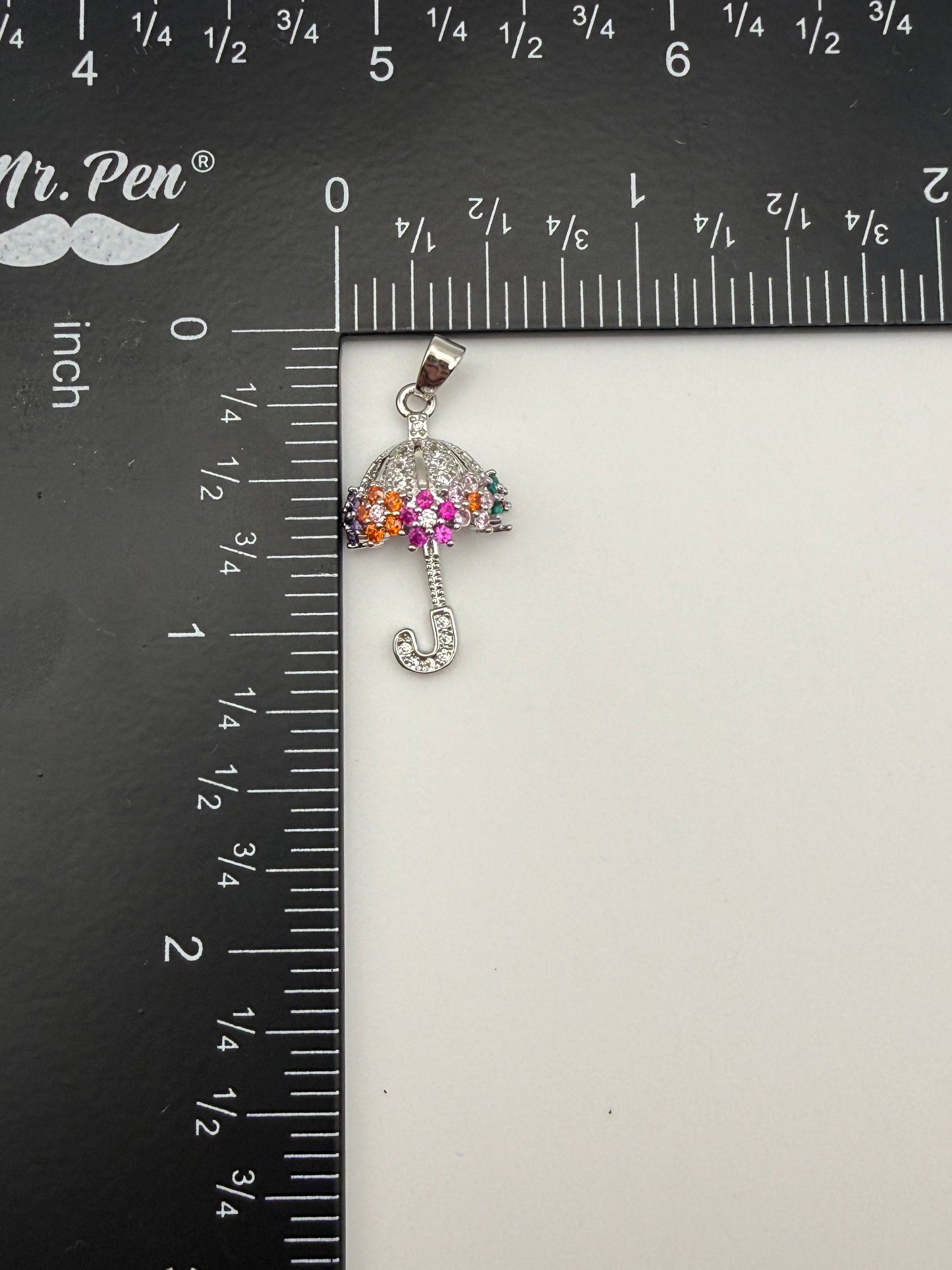 Colorful Zircon Gold & Silver Umbrella Charm Pendant
