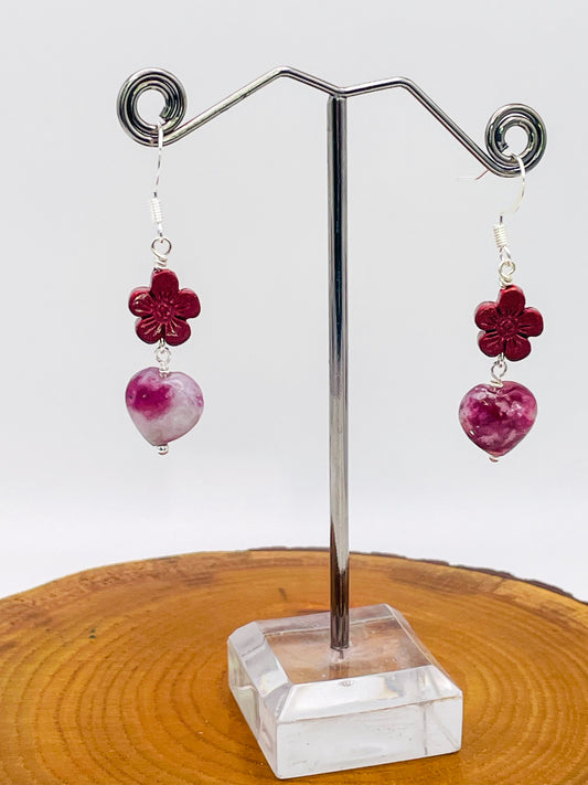 Purple Mica & Cinnabar Heart of Flowers Earrings