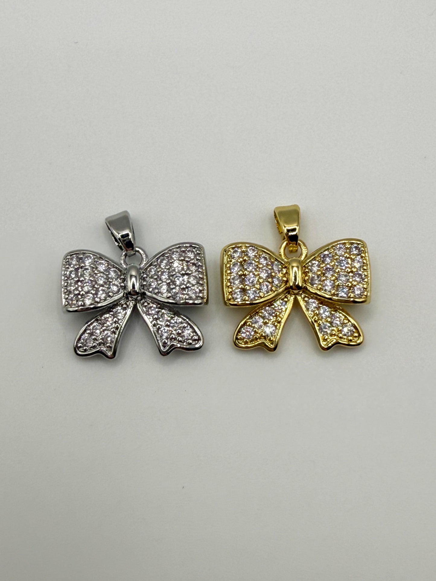 Sparkling Gold & Silver Bow Metal Charm Pendants