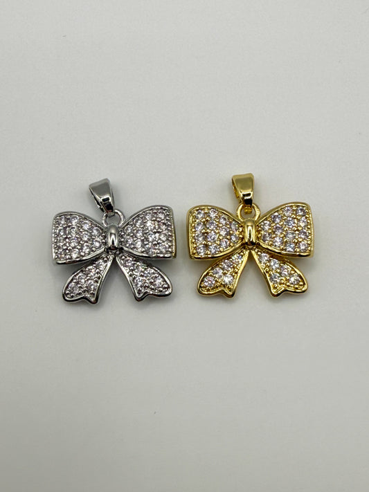Sparkling Gold & Silver Bow Metal Charm Pendants