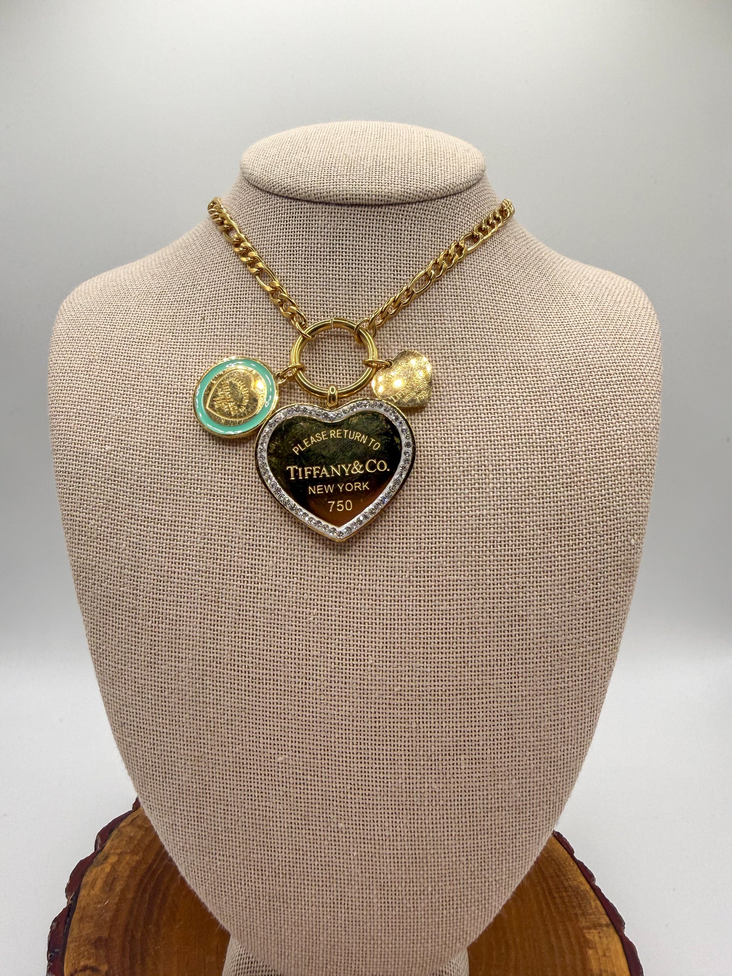 Gold T&Co Trio Charm Stainless Steel Pendant Necklace