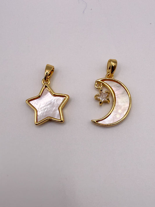Mother of Pearl Shell Moon & Star Charm Pendants