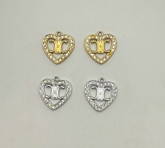 Designer Logo Gold and Silver Heart DIY Charms