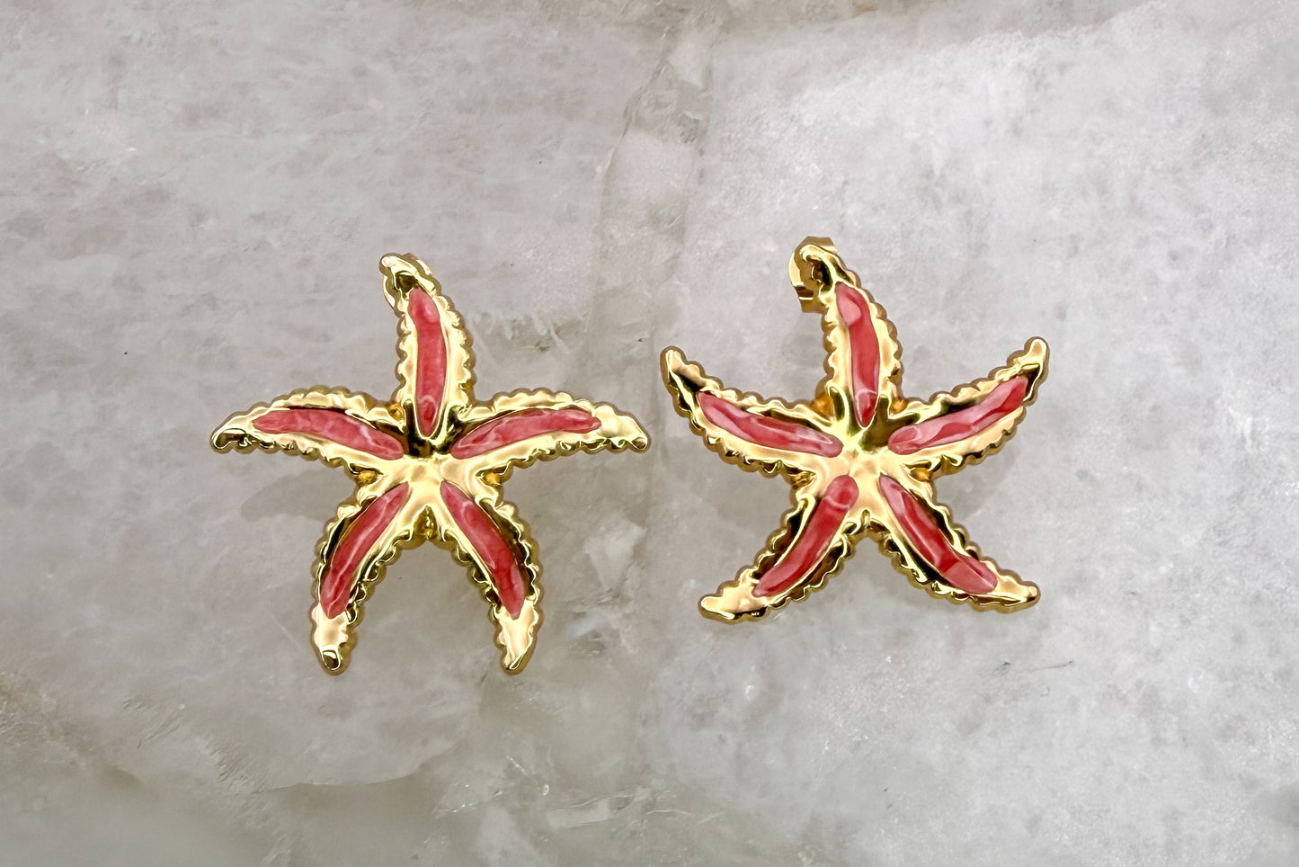 Gold Stainless Steel Colorful Starfish Stud Earrings