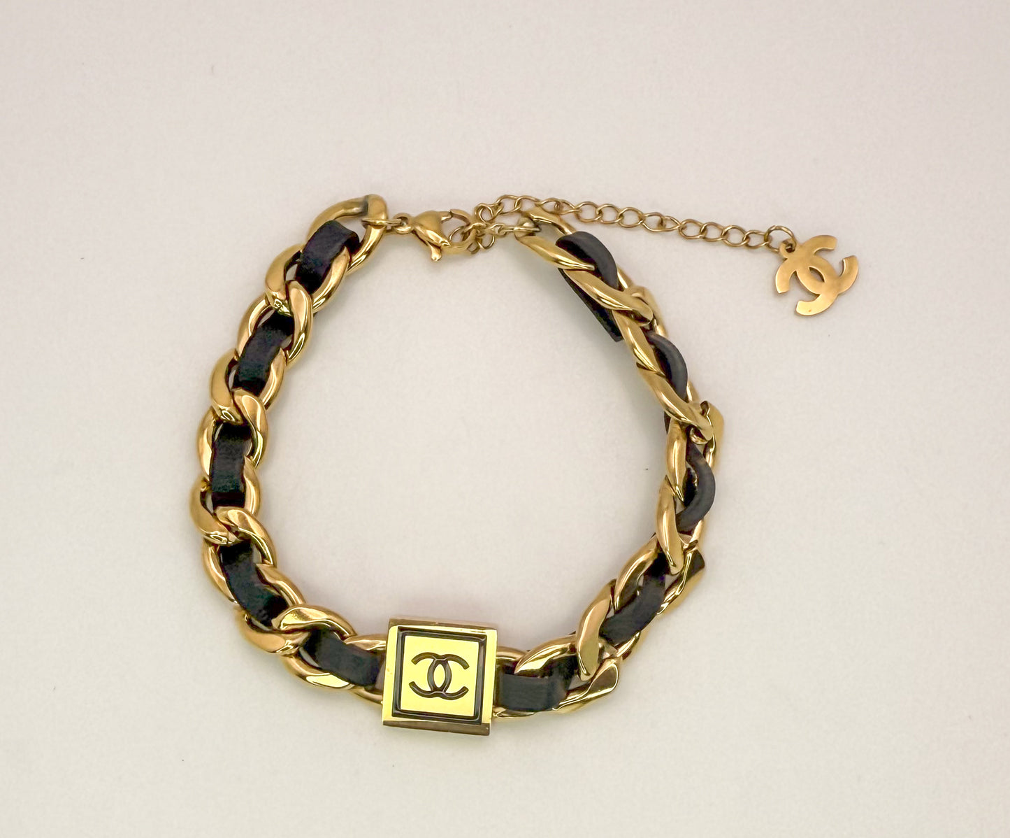 Chanel Gold & Leather Necklace Bracelet Set