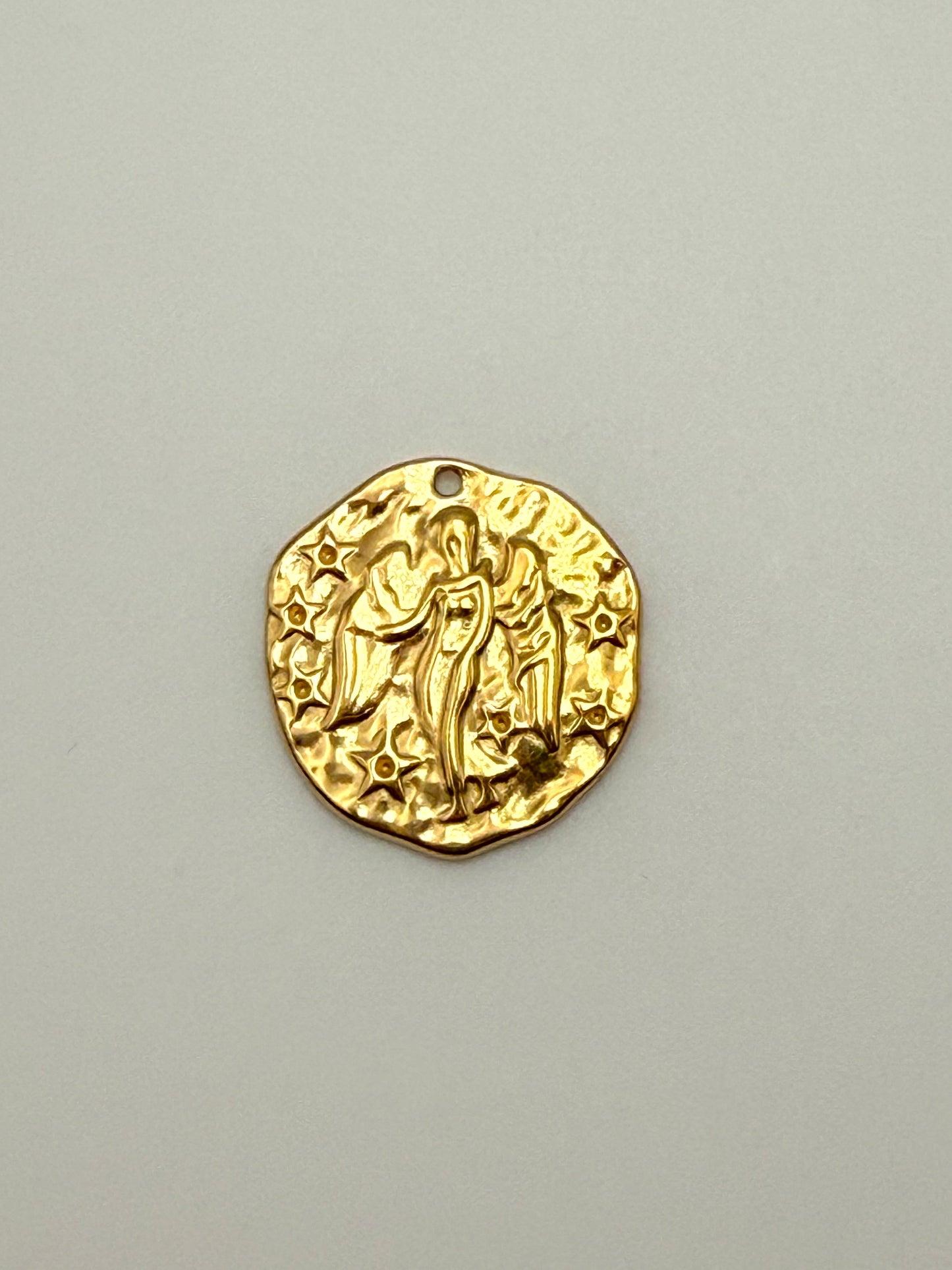 Stainless Steel Gold Hammered Angel Coin Charm Pendant