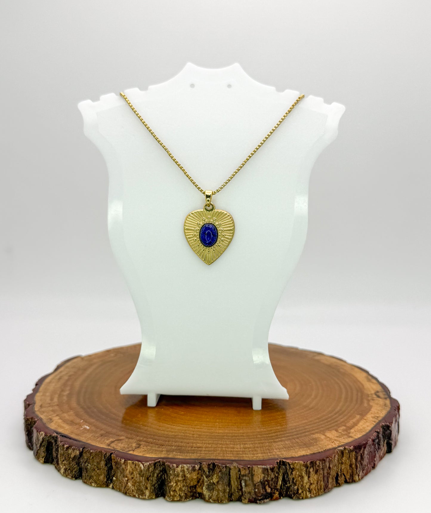 Heart of Gold Necklace- Natural Gemstones, Gold Stainless Steel Pendant Necklace