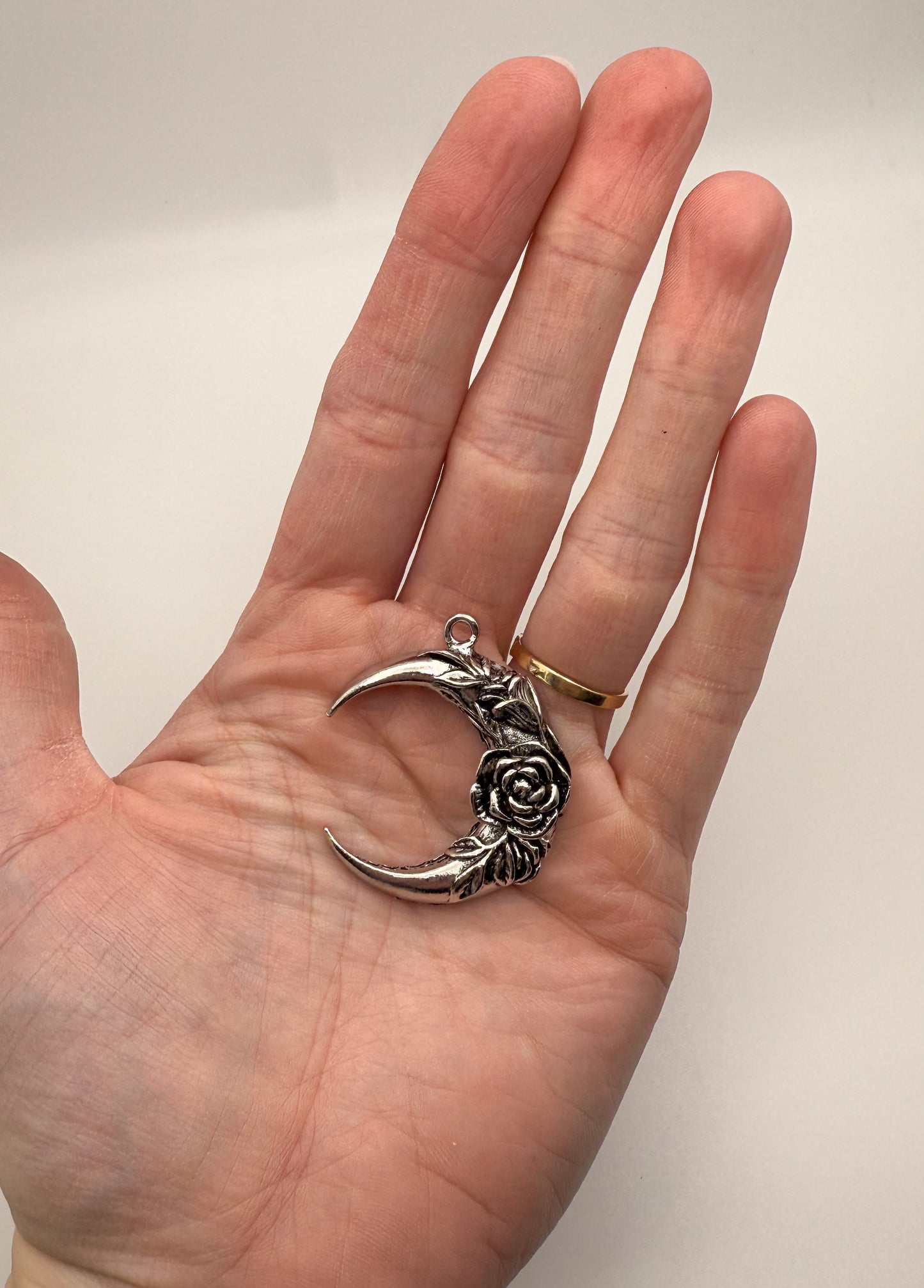 Silver Moon with Rose Pendant