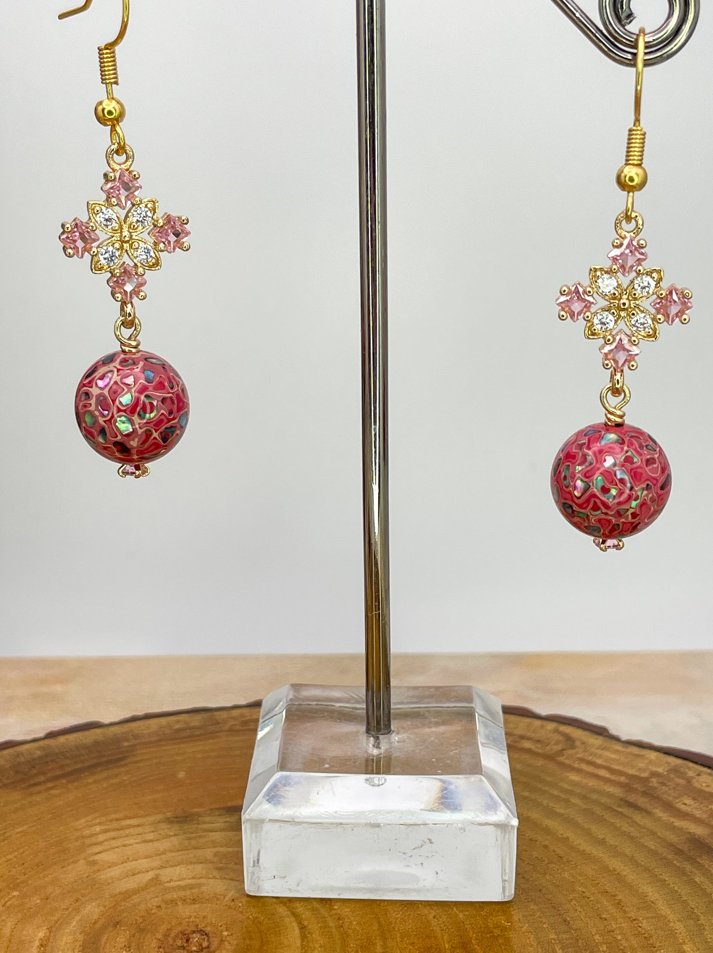 Handmade Daji Lacquer Beaded Bling Earrings with Natural Opal Inclusions