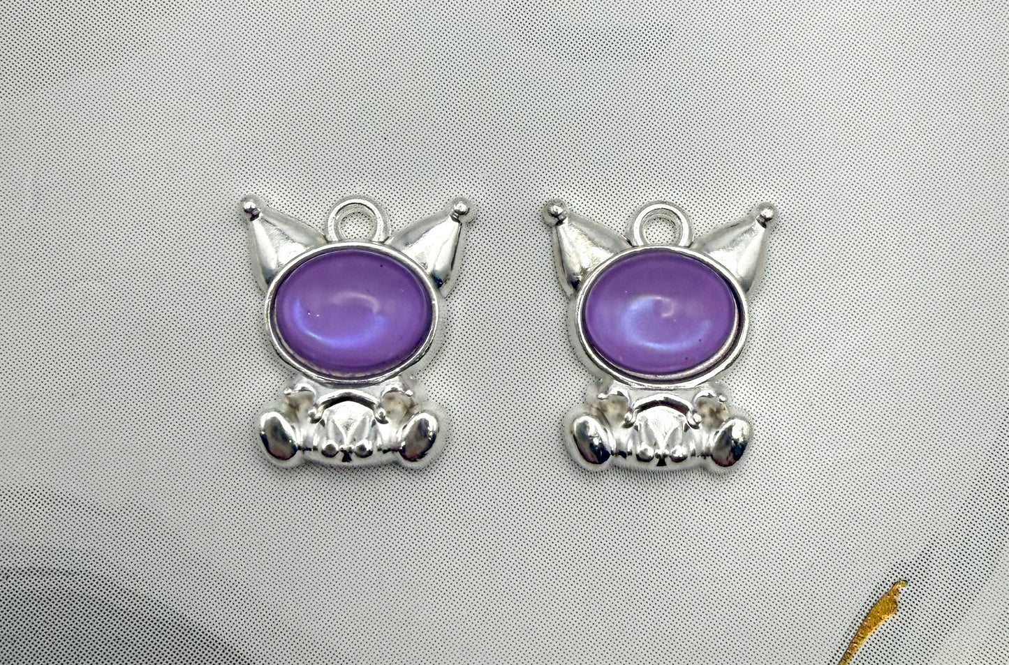Silver KuKu Kuromi Purple Cat’s Eye Metal Charms