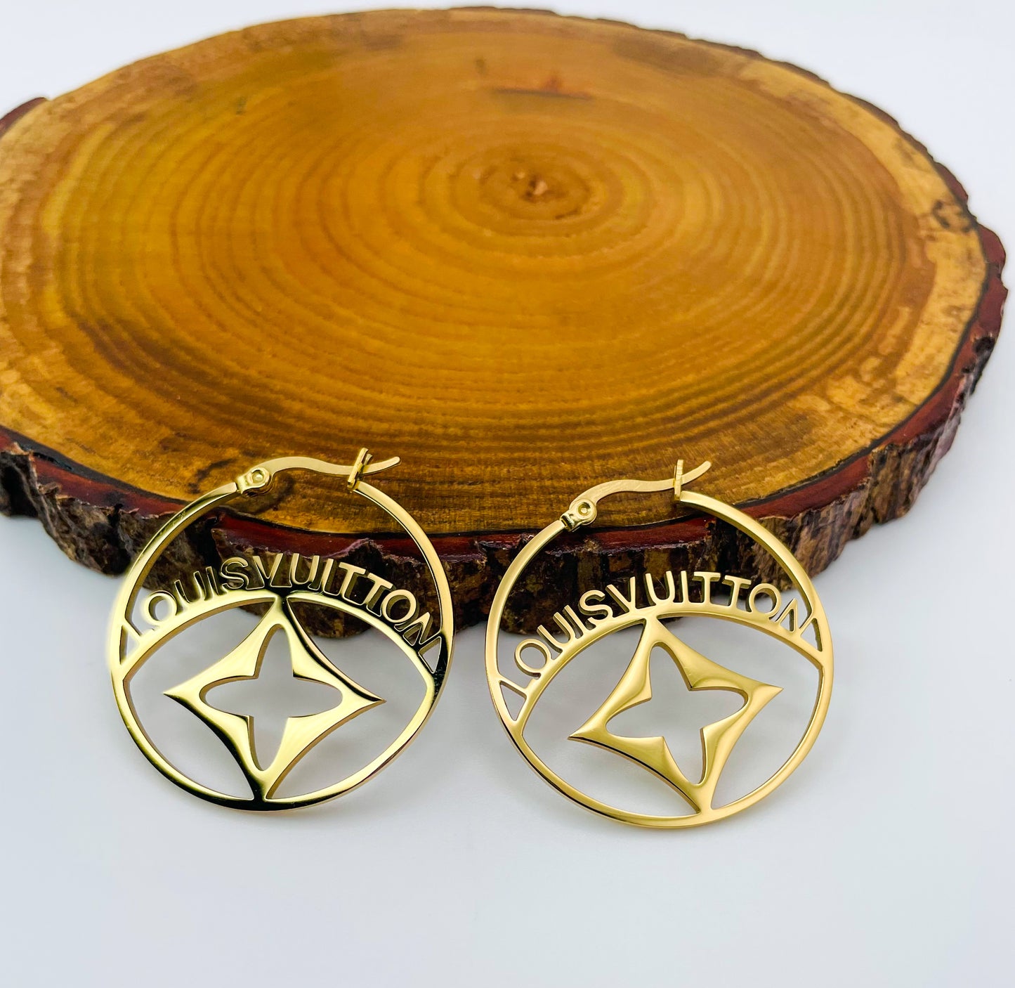 Gold or Silver LV Stainless Steel Hoop Earrings