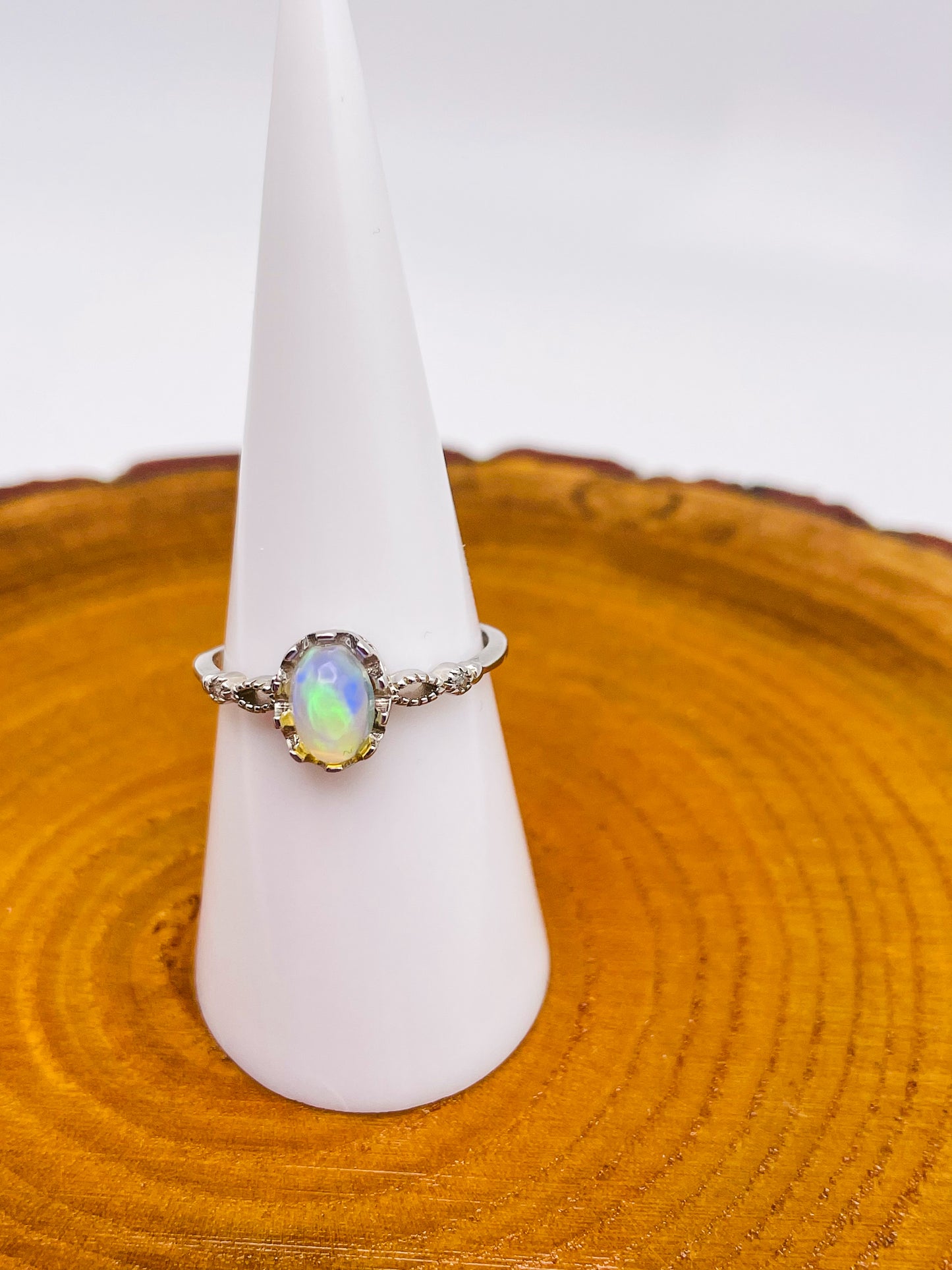 Sterling Silver HQ Opal Uniquely Adjustable Ring