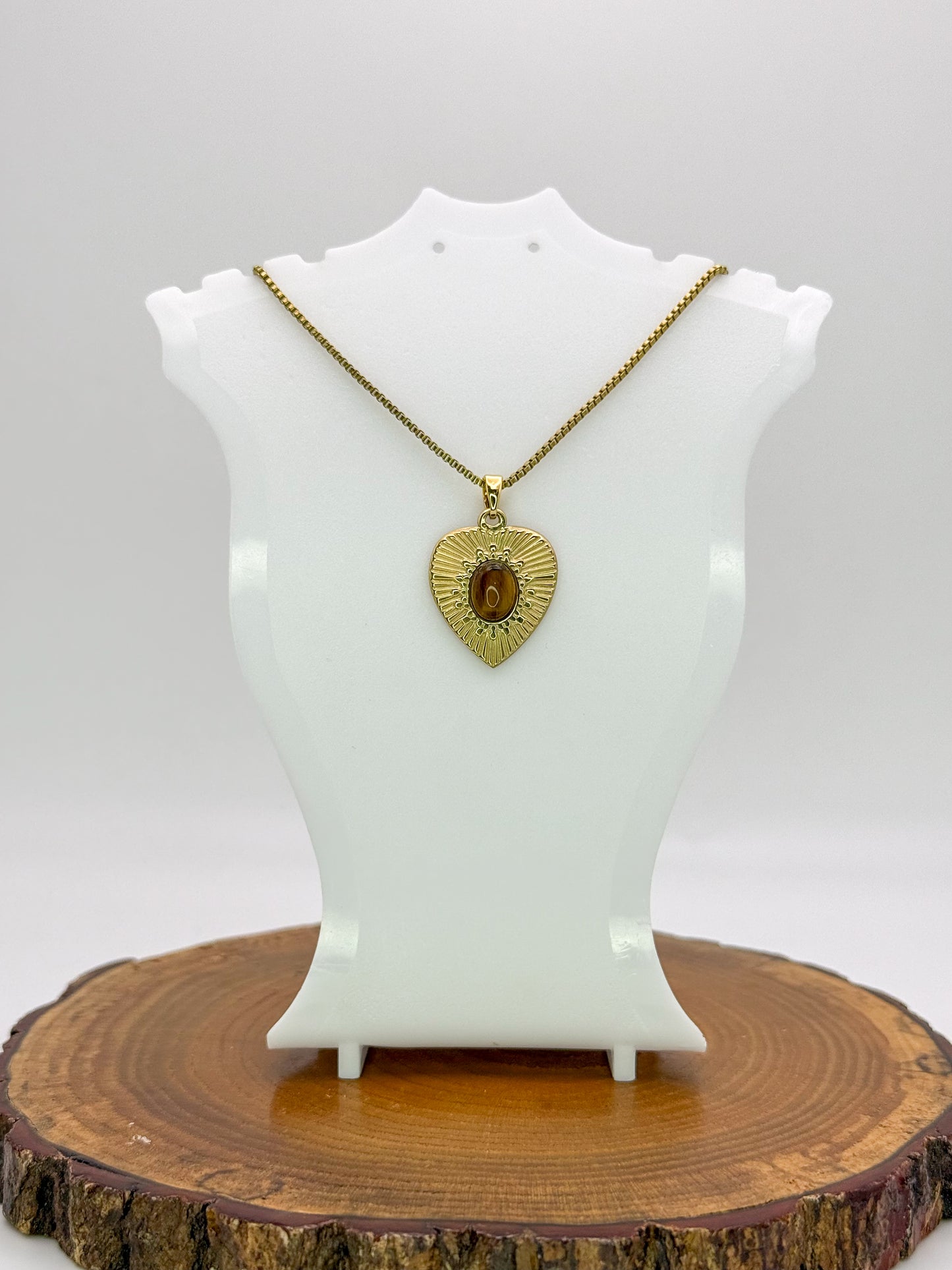 Heart of Gold Necklace- Natural Gemstones, Gold Stainless Steel Pendant Necklace