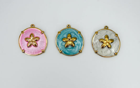 Gold Stainless Steel Colorful Enamel Sand Dollar Charm Pendant DIY
