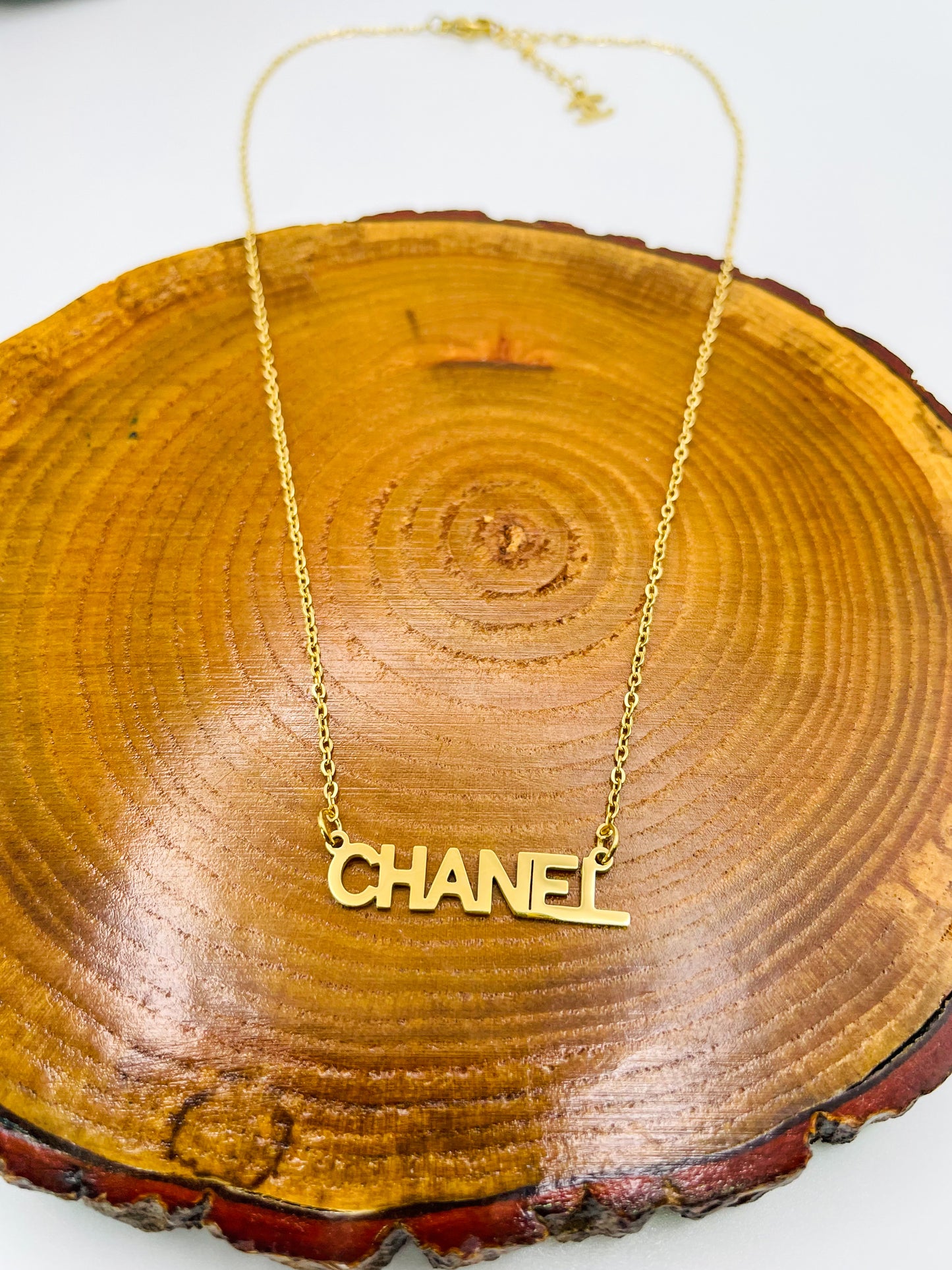 Designer CC Name Plate Gold Stainless Steel Necklace