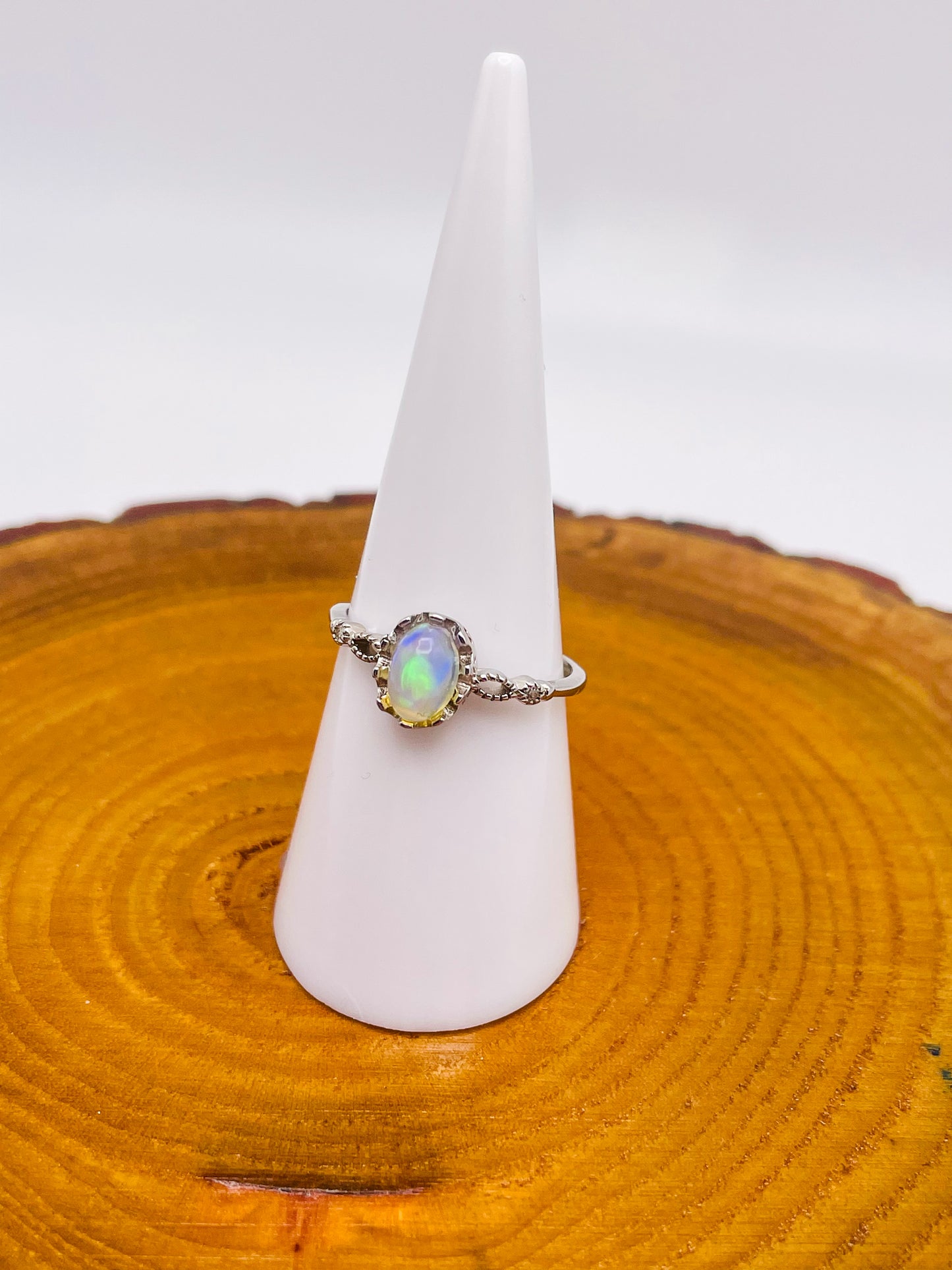 Sterling Silver HQ Opal Uniquely Adjustable Ring