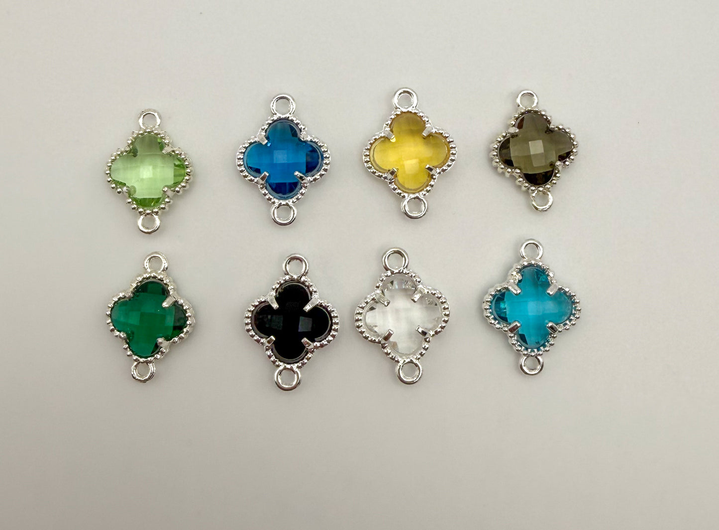 Colorful Double Link Clover Glass Charm Connectors-Gold & Silver