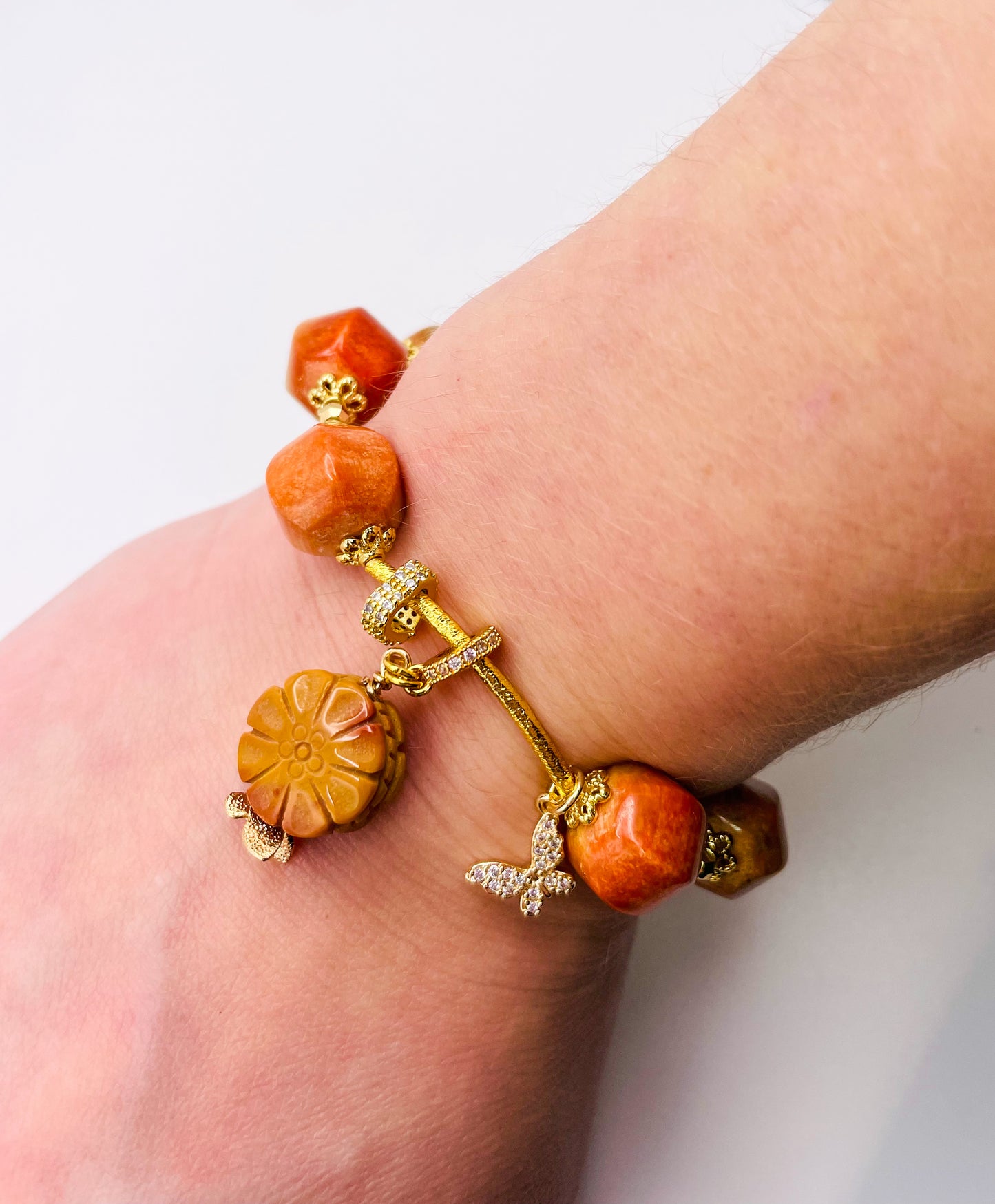 Natural Coral Jade Statement Bracelet