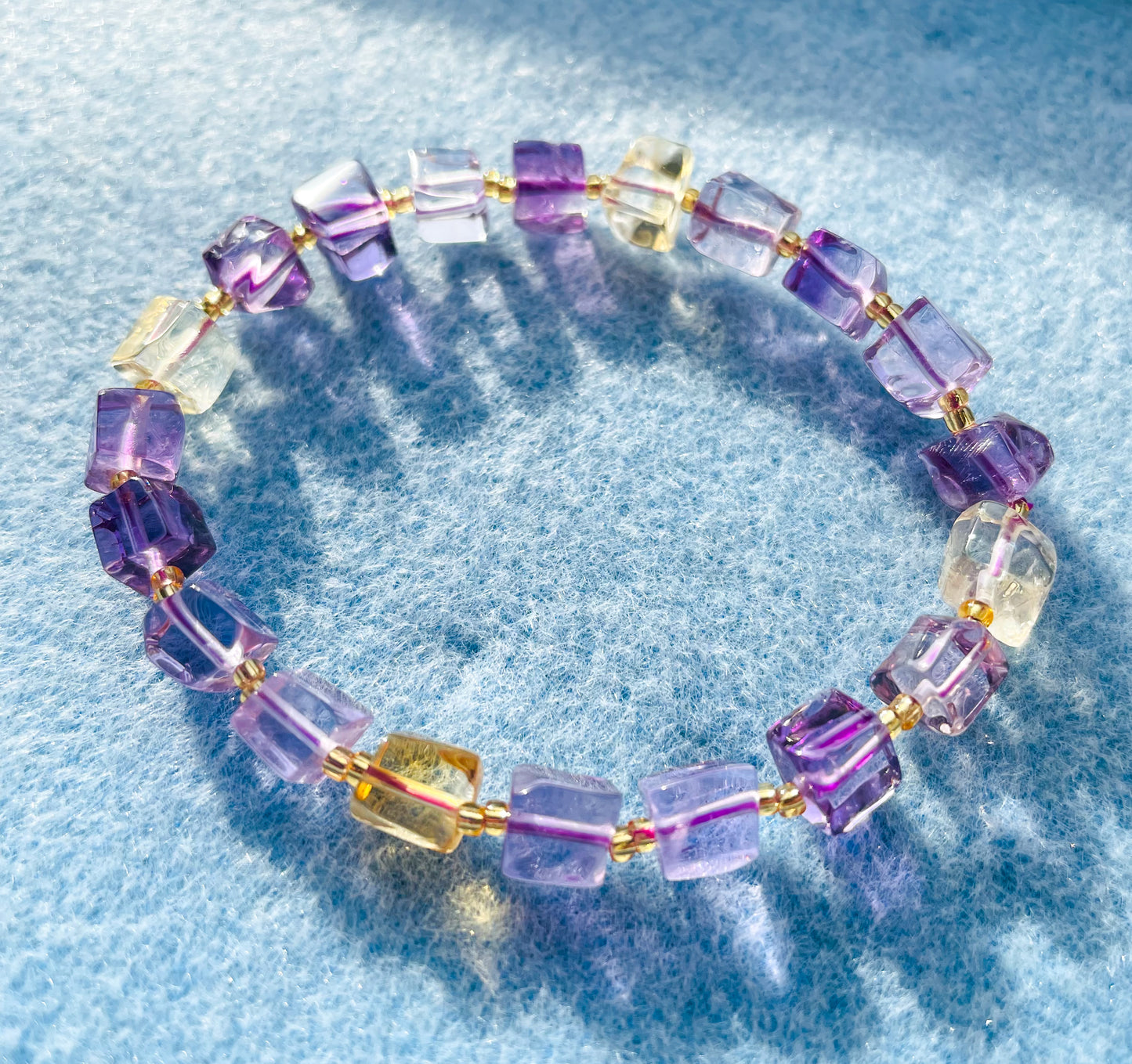 Natural Ametrine Square Shaped Crystal Stretchy Bracelet