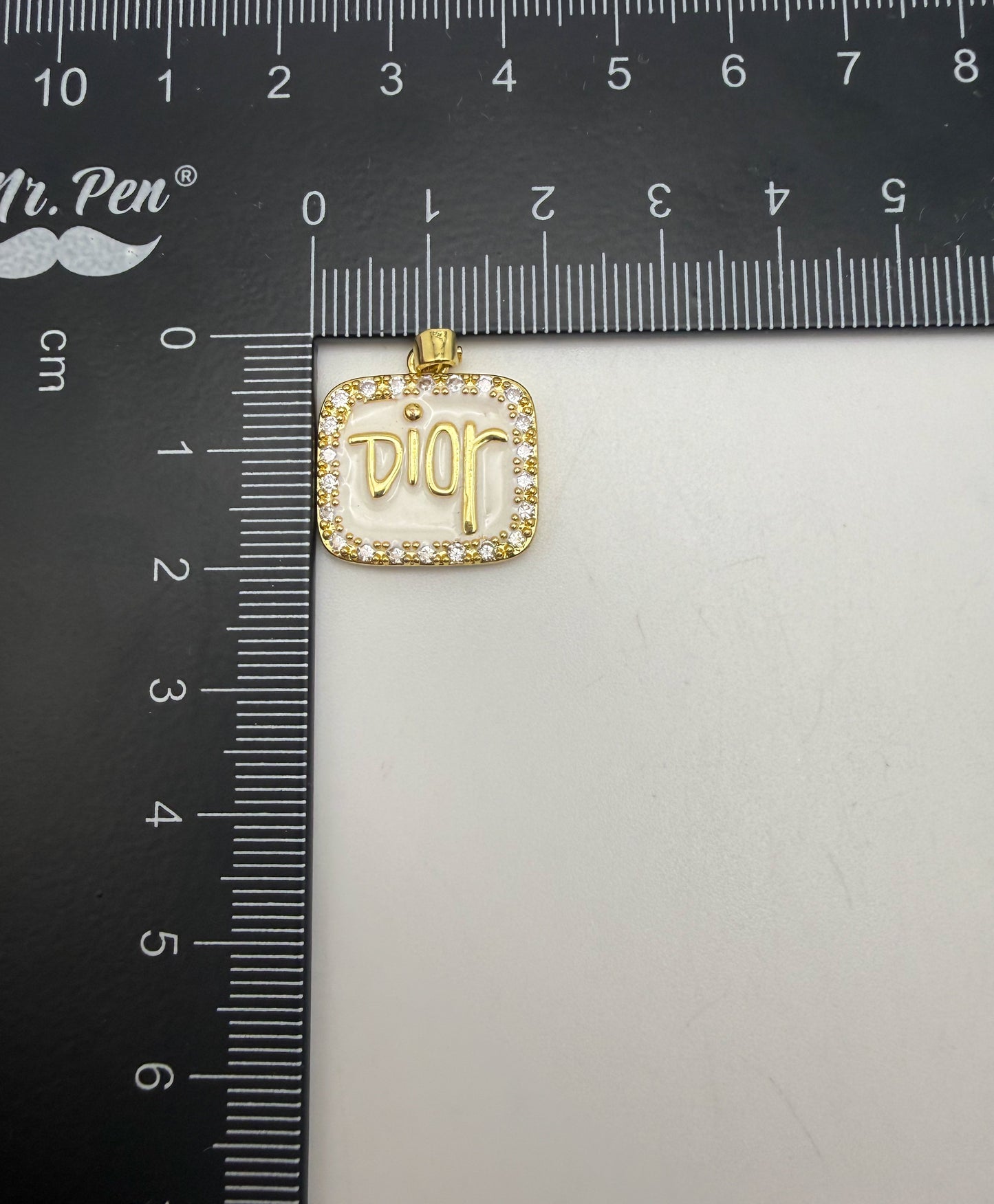 High Quality White Enameled Gold Dior Pendant