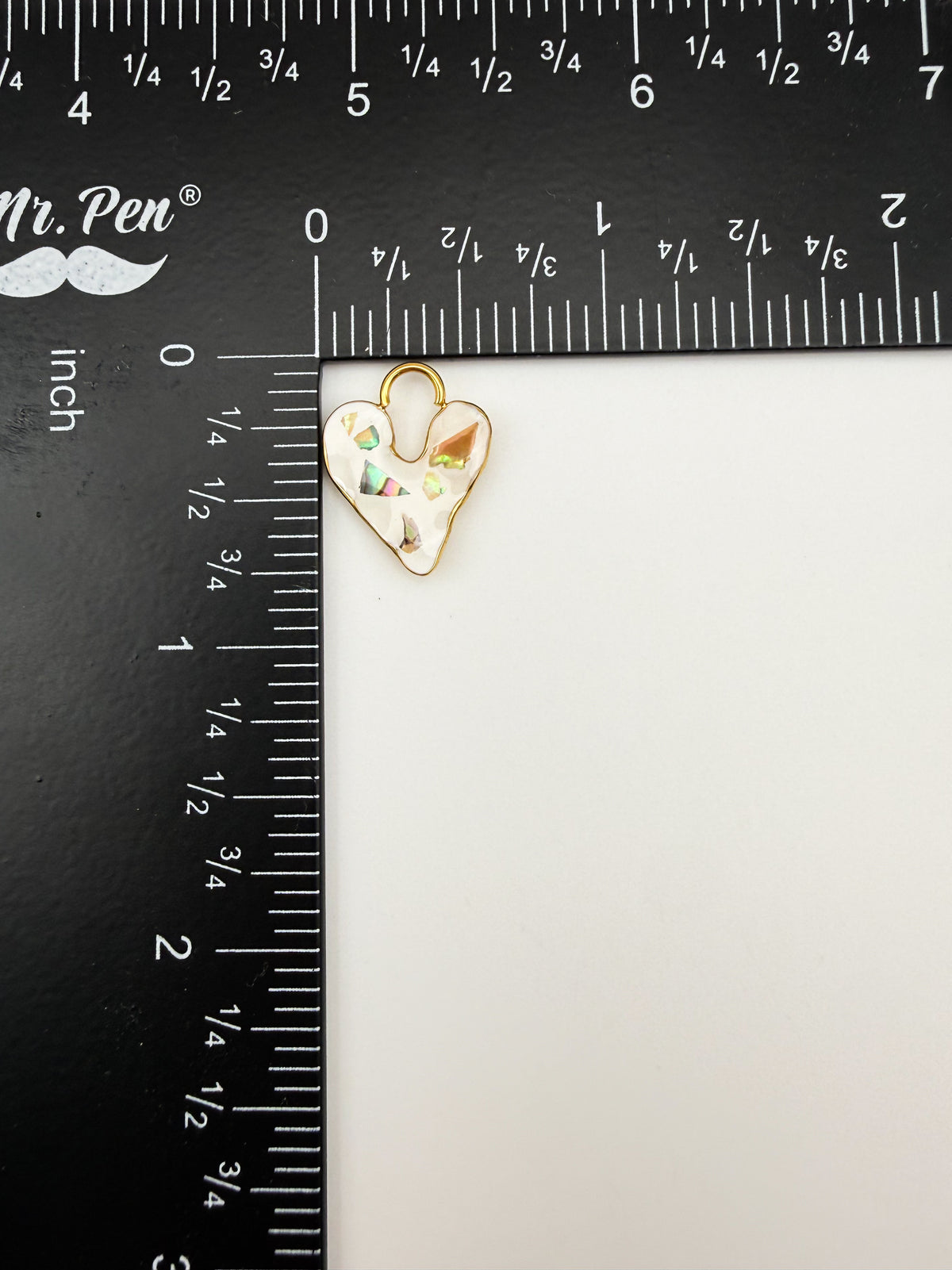 Gold Stainless Steel Heart Enamel with Abalone Shell Chip Charm Pendant DIY