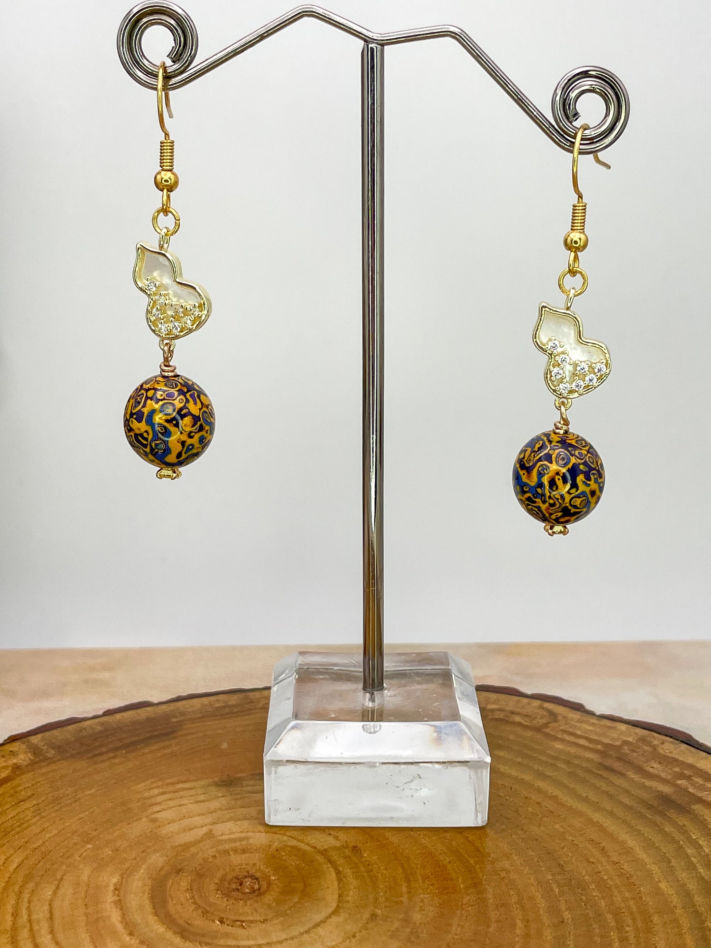 Handmade Daji Lacquer Beaded Bling Earrings with Natural Opal Inclusions