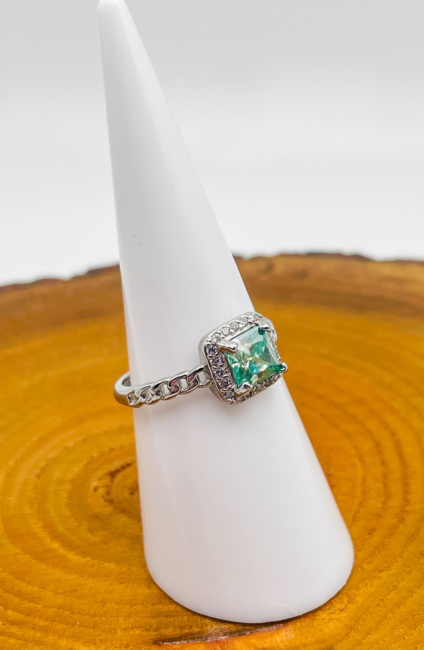 Sterling Silver Green Emerald Boxy Adjustable Ring